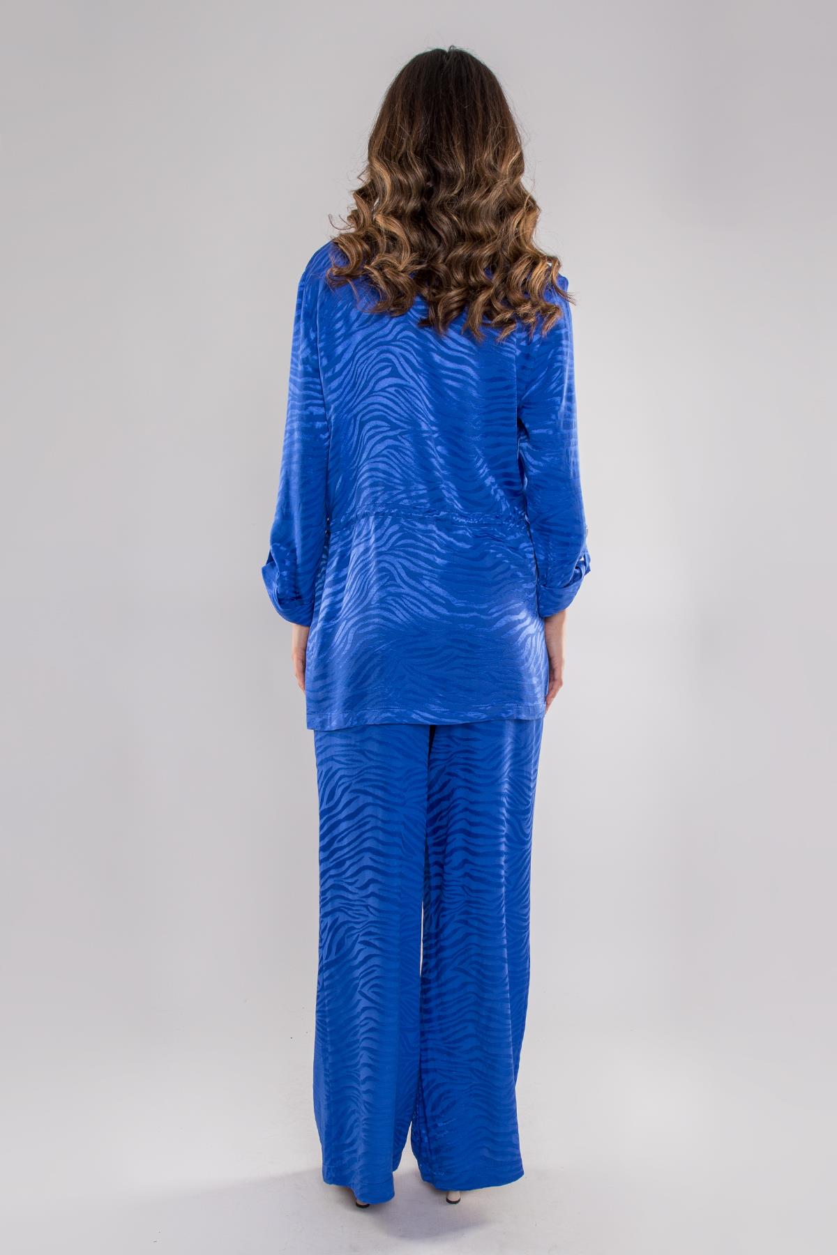 90642-70560 Kaplan Desen Jakarlı Beli Bağcıklı Ceket Pantolon Kombin Viscon Takım