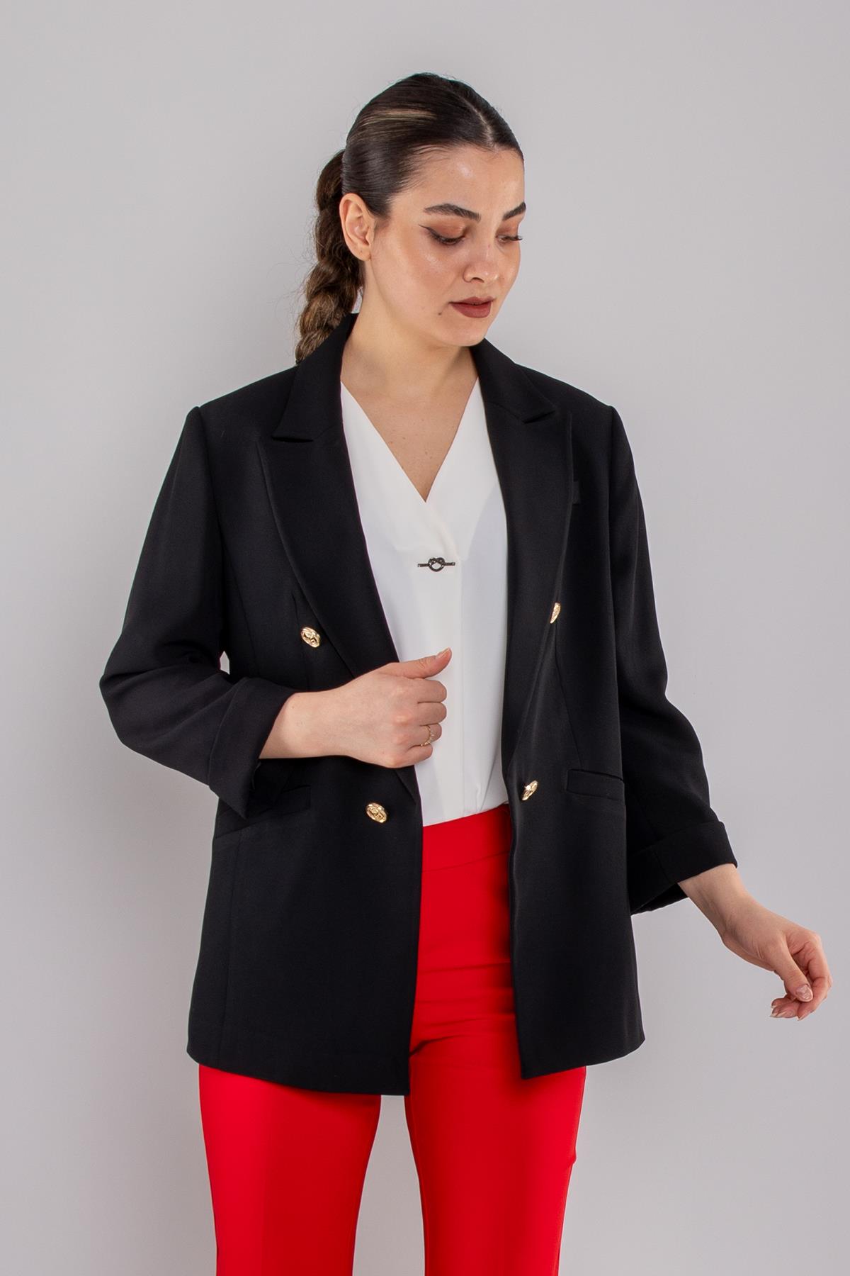 90663 Gold Düğmeli Blazer Tunik Ceket