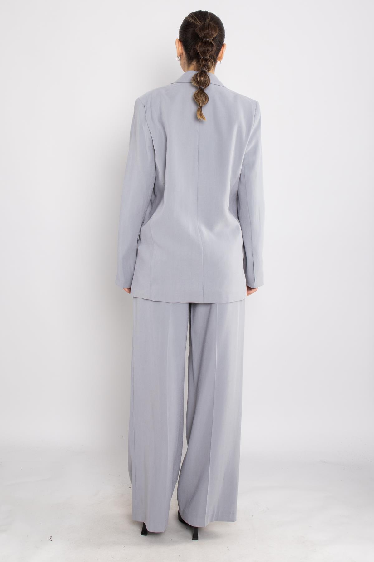 90729-70674 Cep Kapaklı Astarlı Ceket Palazzo Pantolon Takım