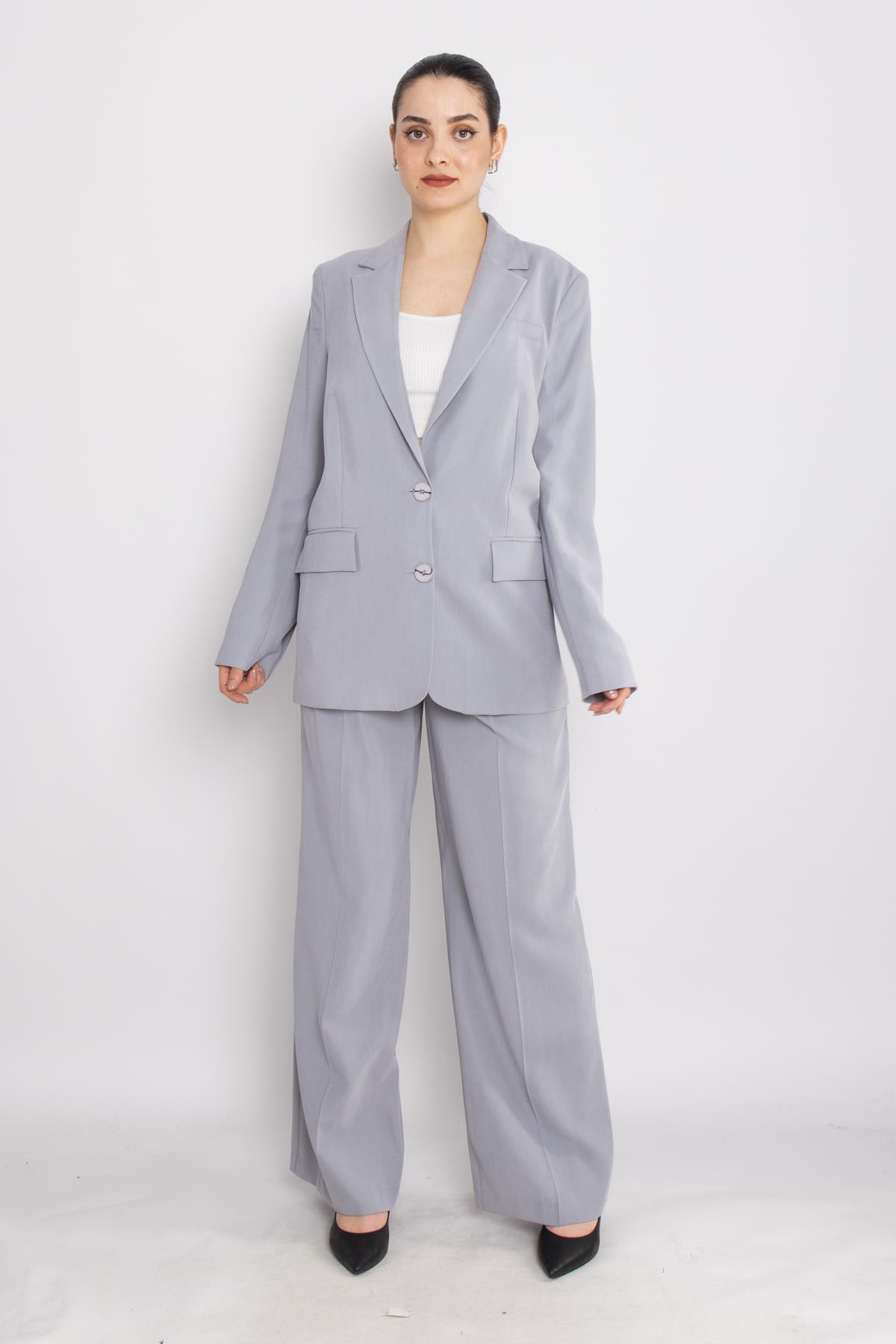 90729-70674 Cep Kapaklı Astarlı Ceket Palazzo Pantolon Takım