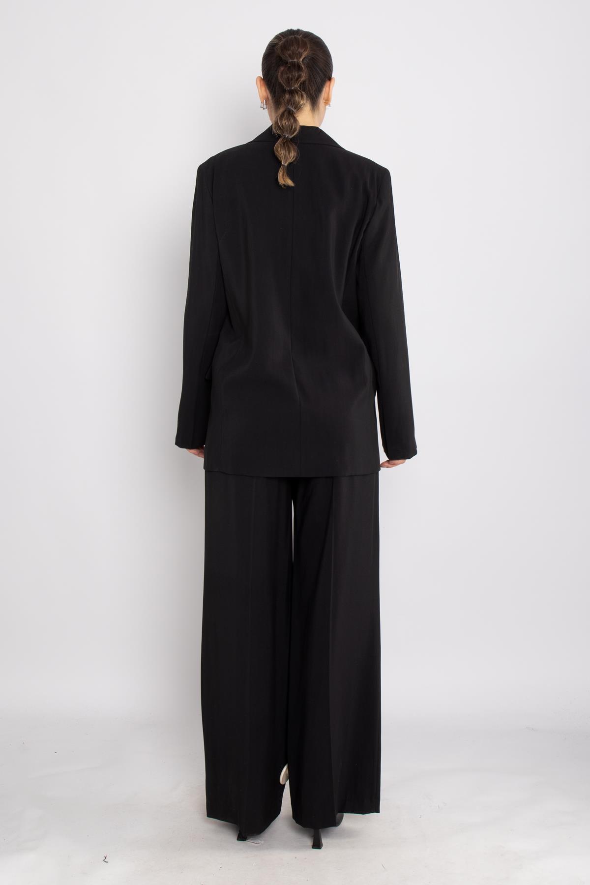 90729-70674 Cep Kapaklı Astarlı Ceket Palazzo Pantolon Takım