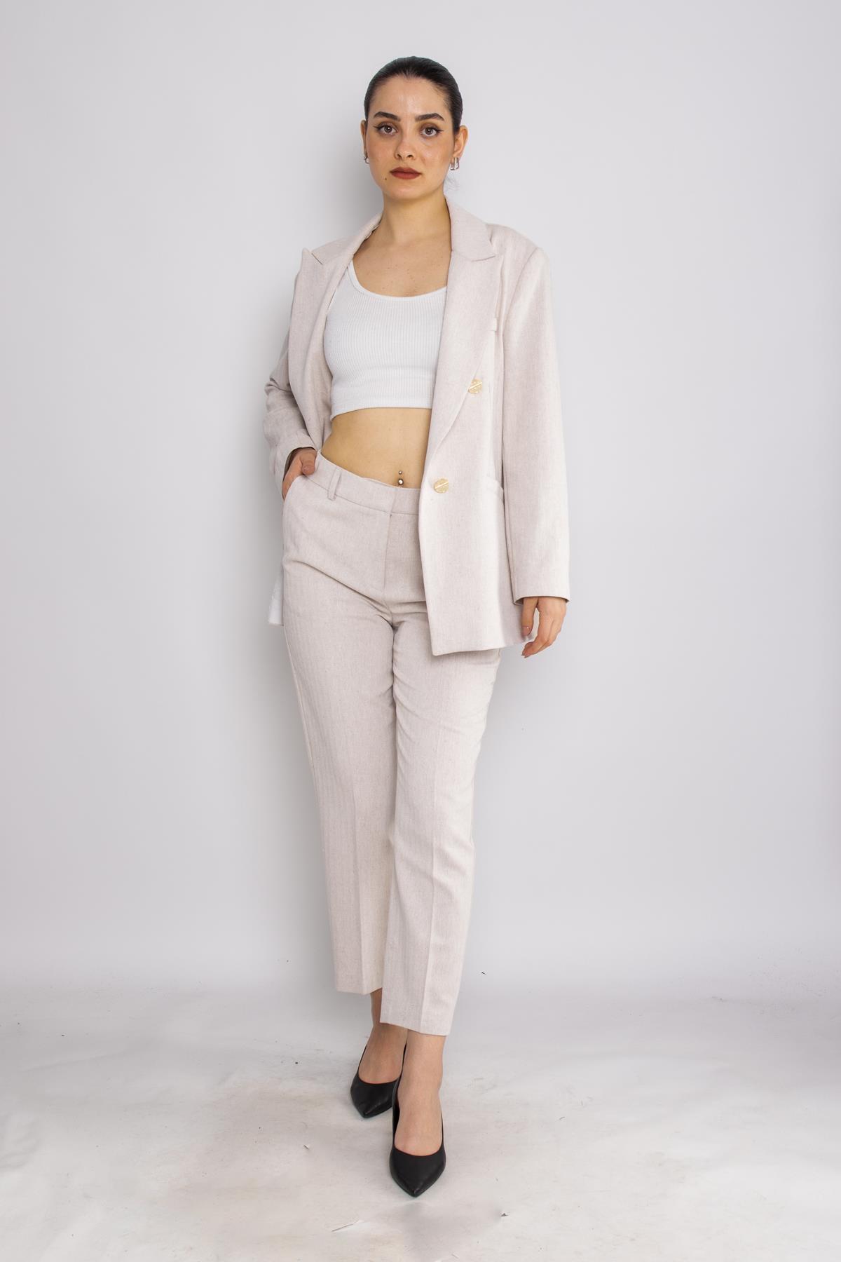 90731-70804 Gold Düğmeli Balzer Ceket Pantolon Pamuk Keten Takım