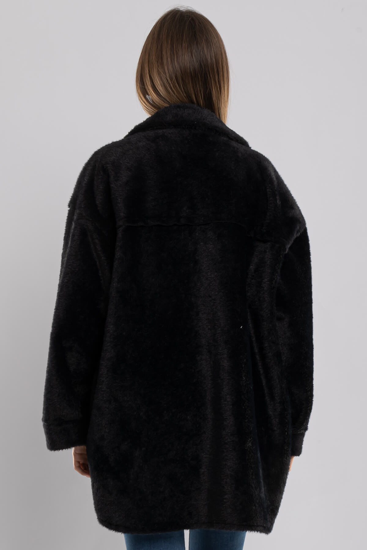 91121 Düğmeli Kısa Kadın Kürk Kaban