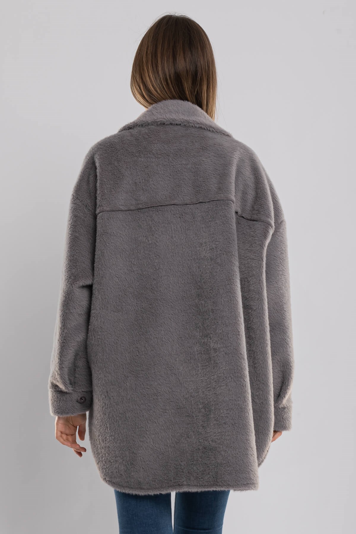 91121 Düğmeli Kısa Kadın Kürk Kaban