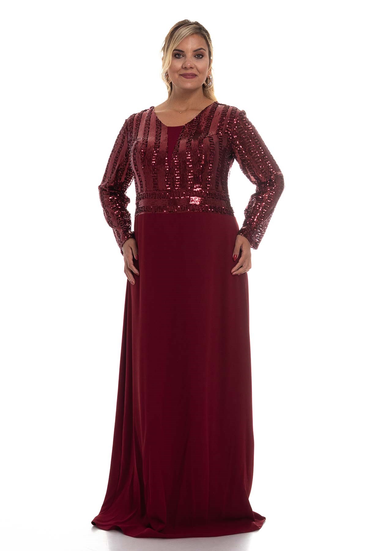 9134 BB Payetli Uzun Kol ABiye Elbise