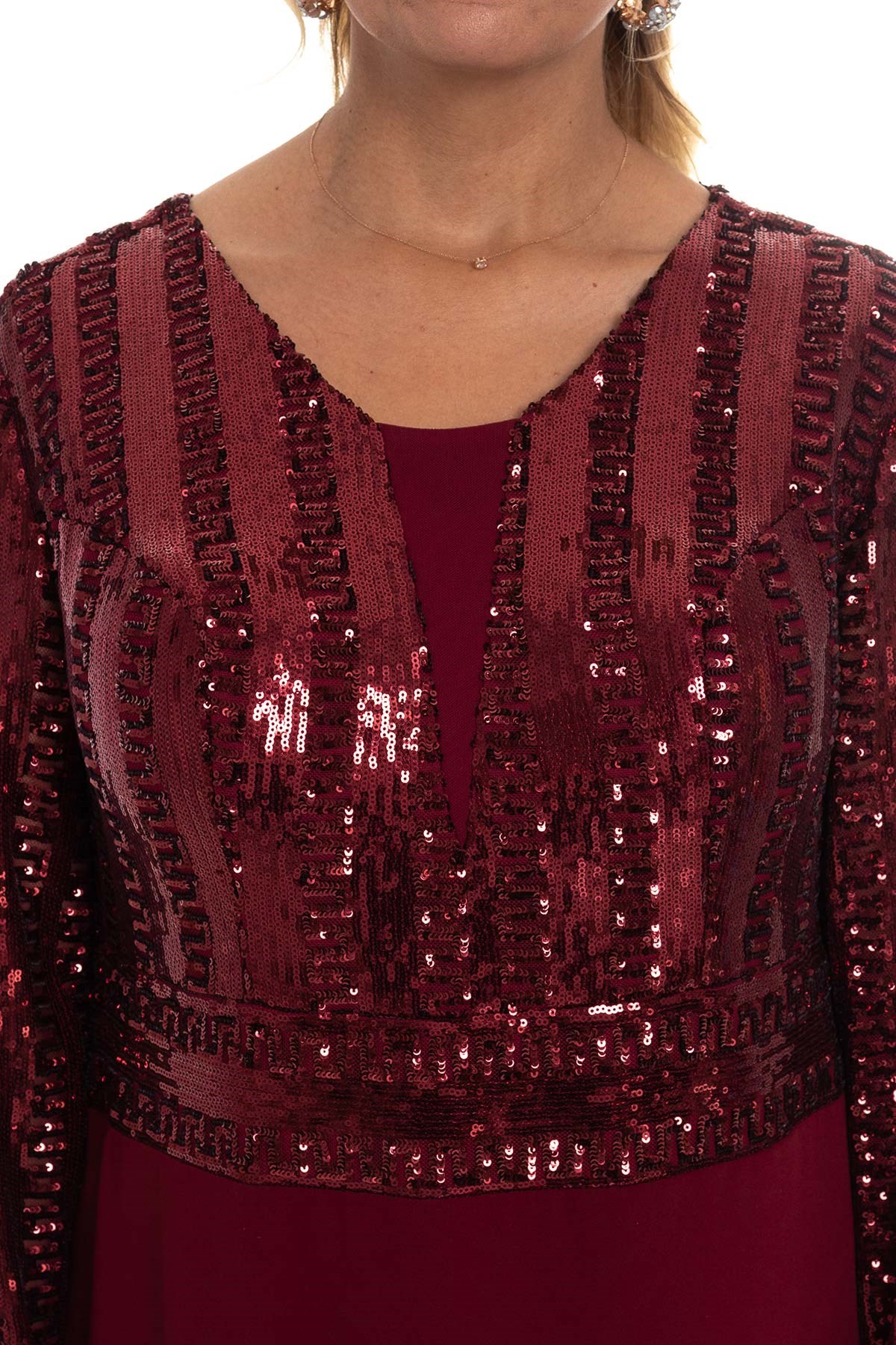 9134 BB Payetli Uzun Kol ABiye Elbise