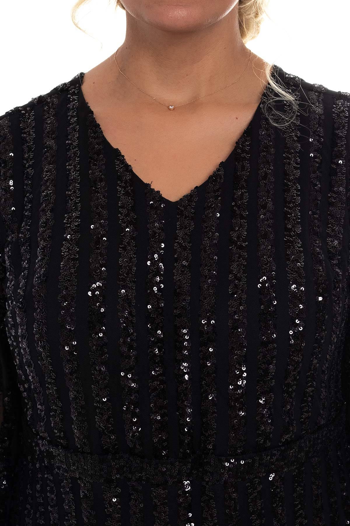 9138 BB Şerit Pulpayet Detay Uzun Elbise