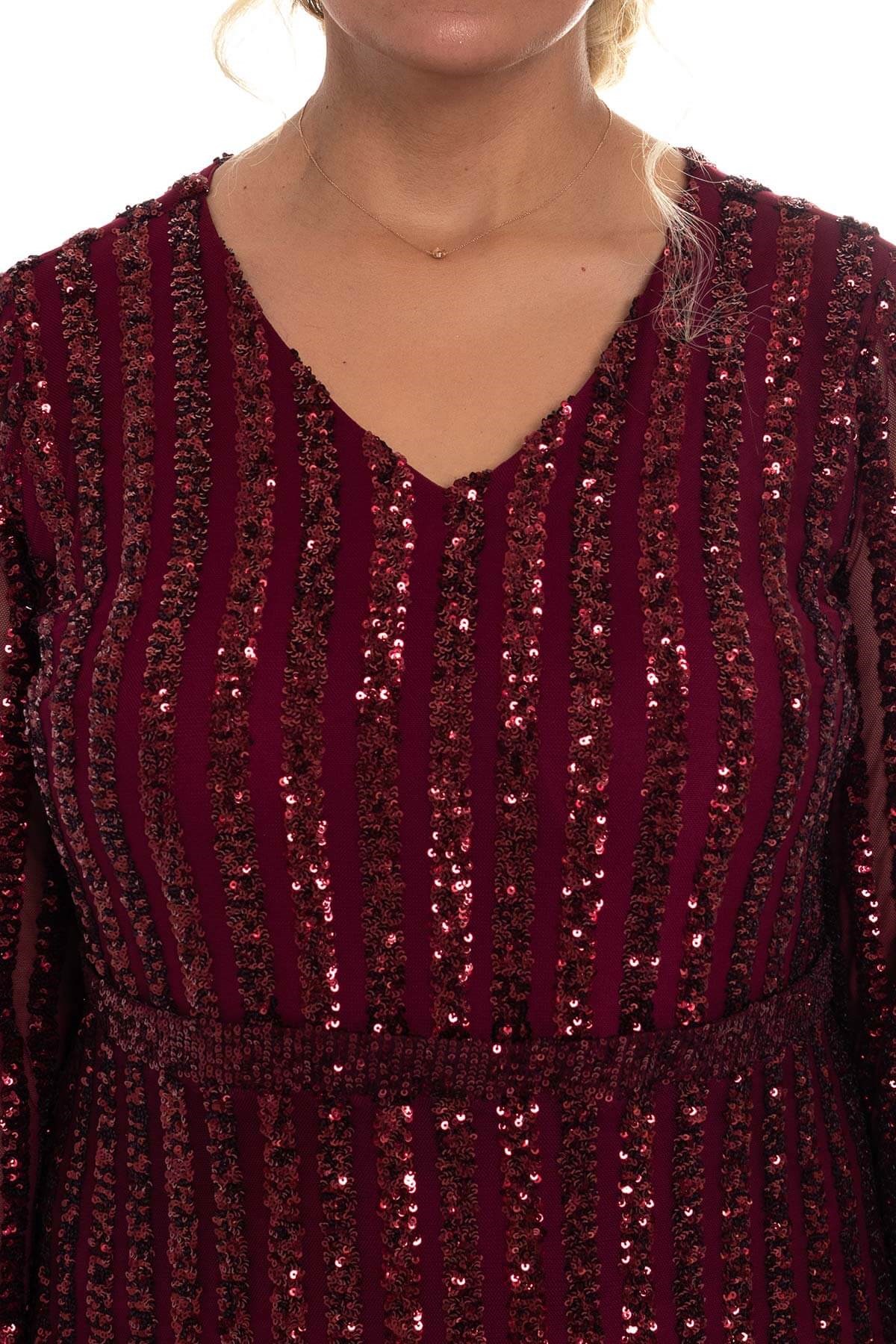 9138 BB Şerit Pulpayet Detay Uzun Elbise