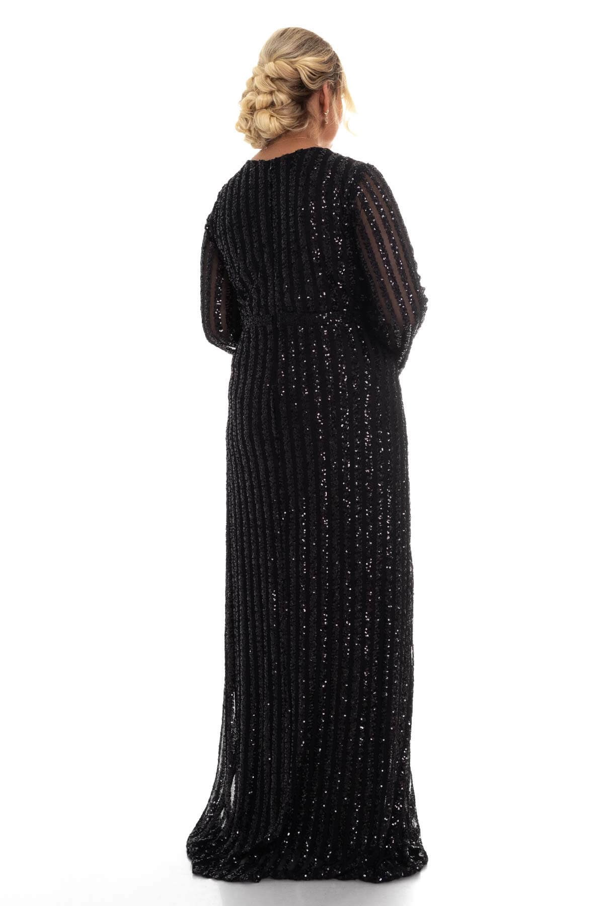 9138 BB Şerit Pulpayet Detay Uzun Elbise