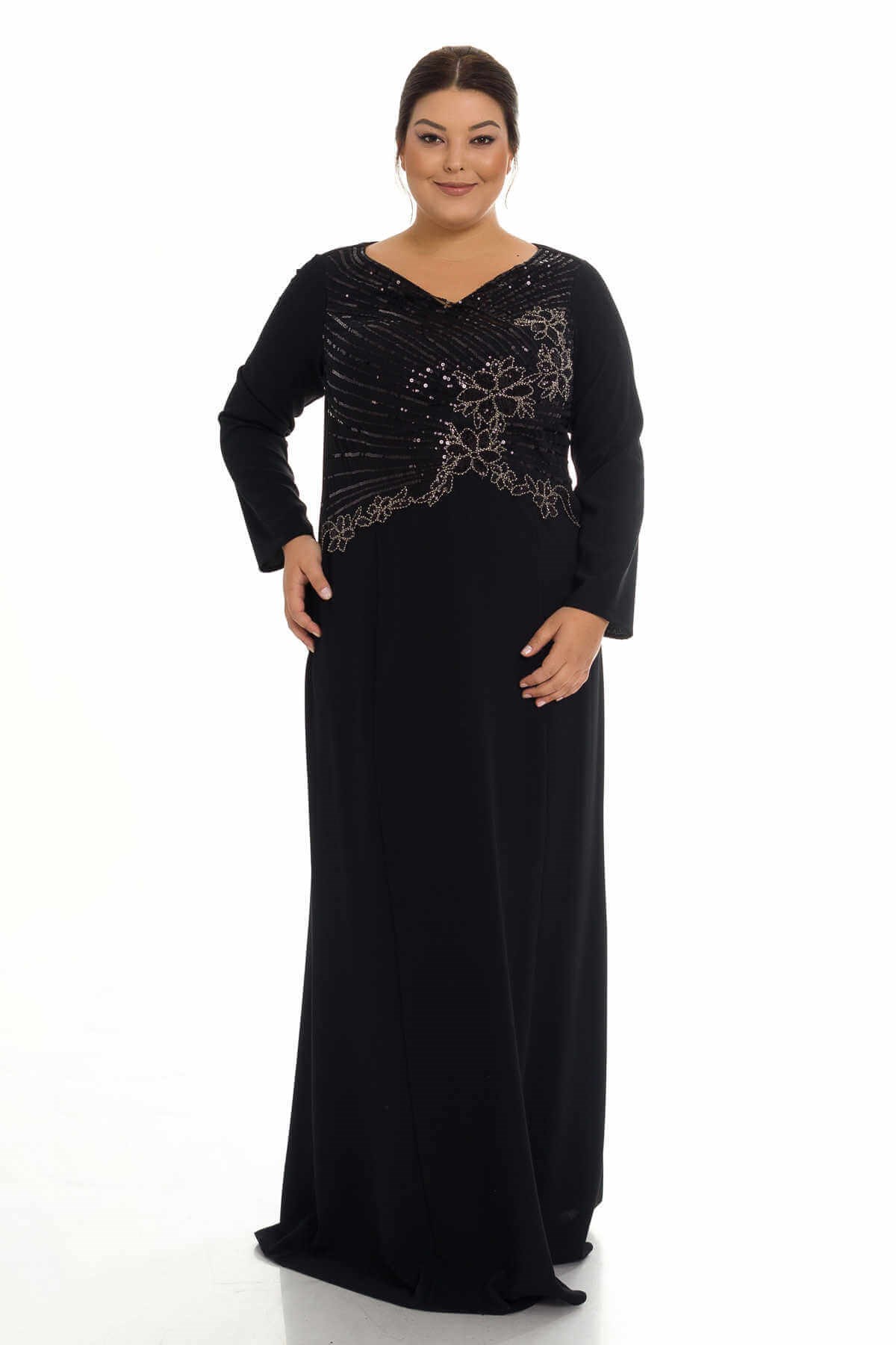 9144 BB ÖNÜ NAKIŞ VE PUL İŞL.KREP ABİYE ELBİSE