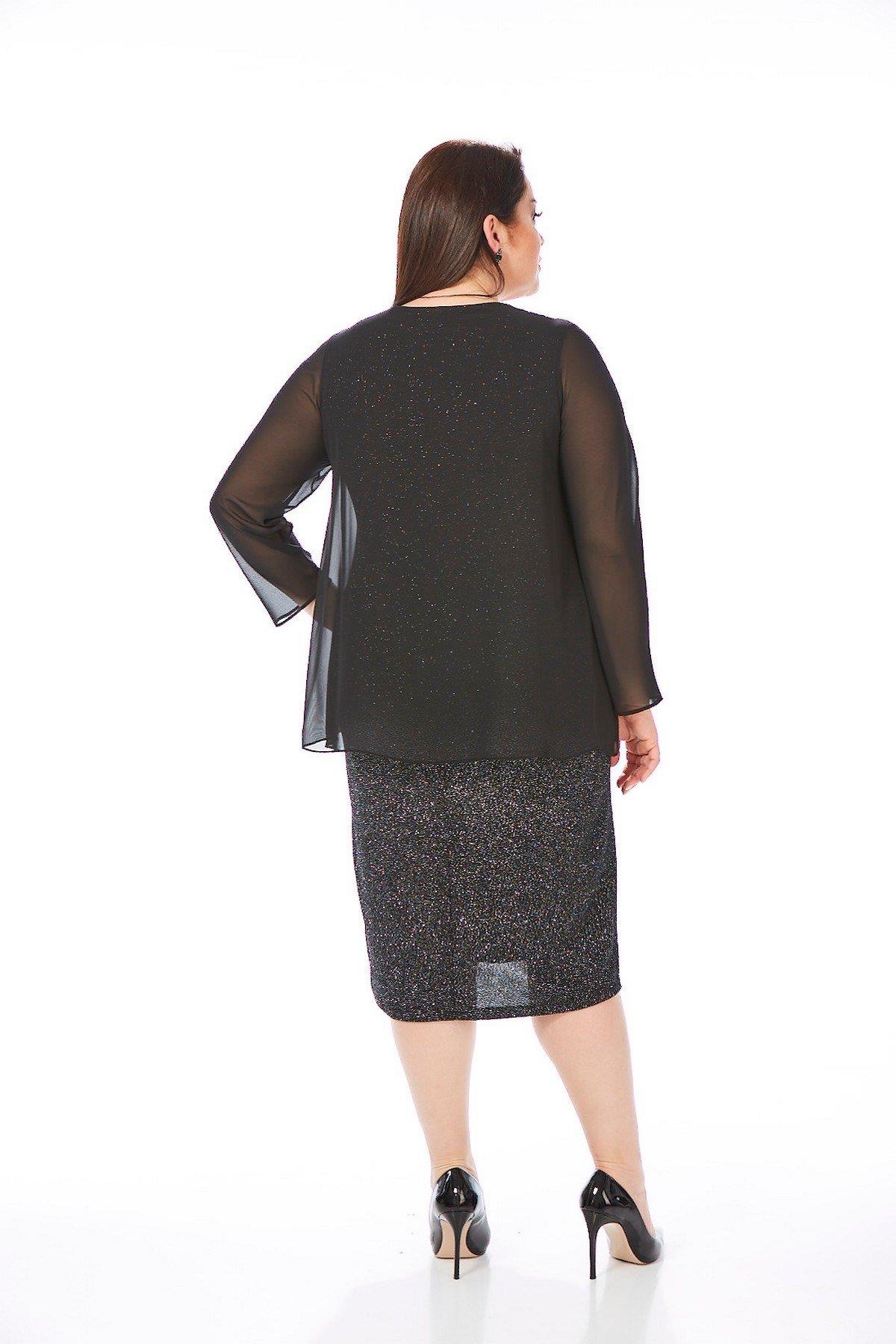 9161 Büyük Beden Tül Kol Detay Simli Kısa Elbise