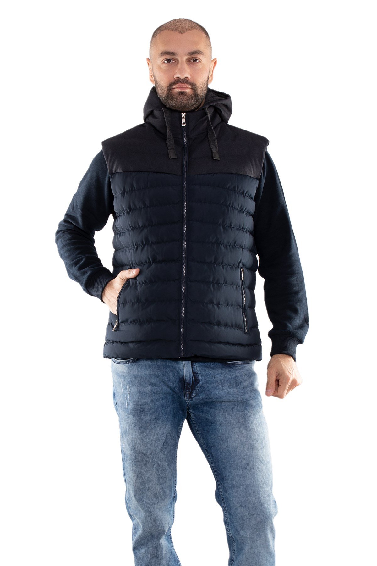 917-226 RegularFit Memory Kombinli Kapşonu Çıkma Erkek Şişme Yelek