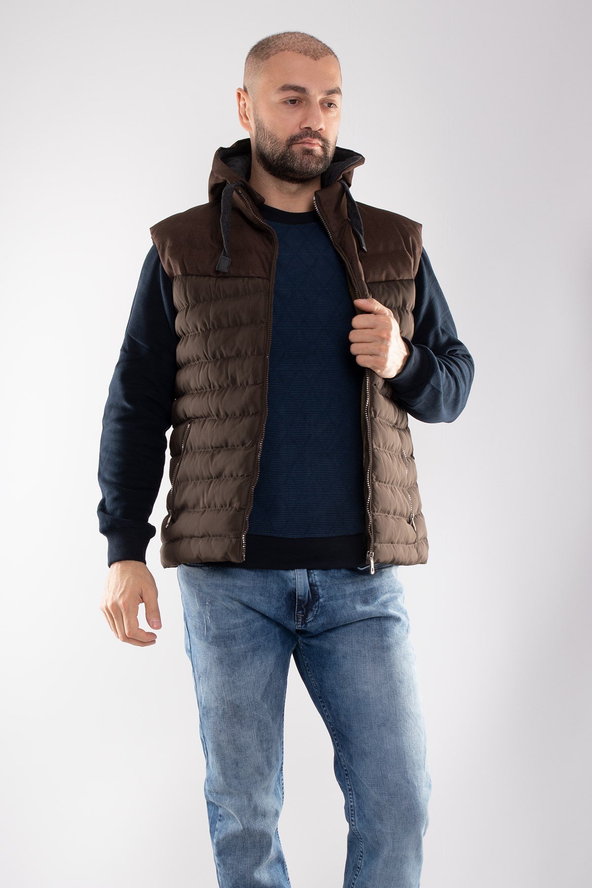 917-226 RegularFit Memory Kombinli Kapşonu Çıkma Erkek Şişme Yelek