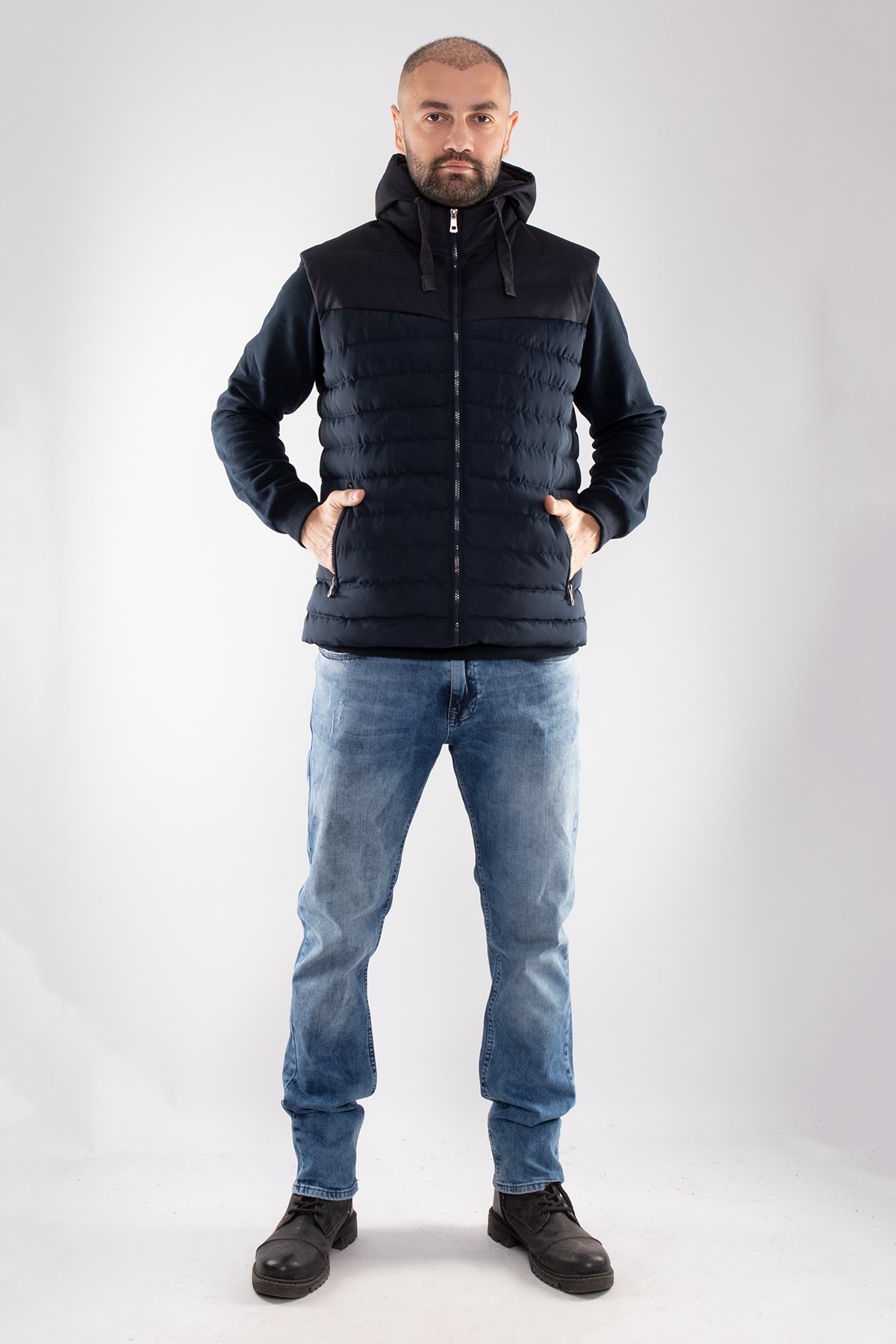 917-226 RegularFit Memory Kombinli Kapşonu Çıkma Erkek Şişme Yelek