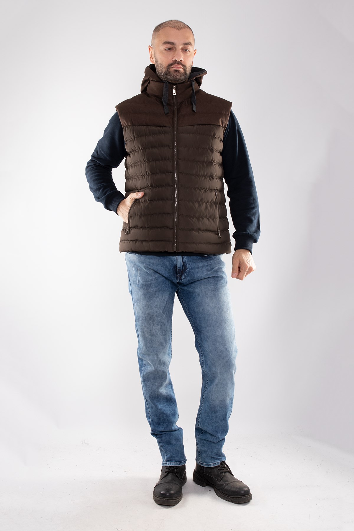 917-226 RegularFit Memory Kombinli Kapşonu Çıkma Erkek Şişme Yelek