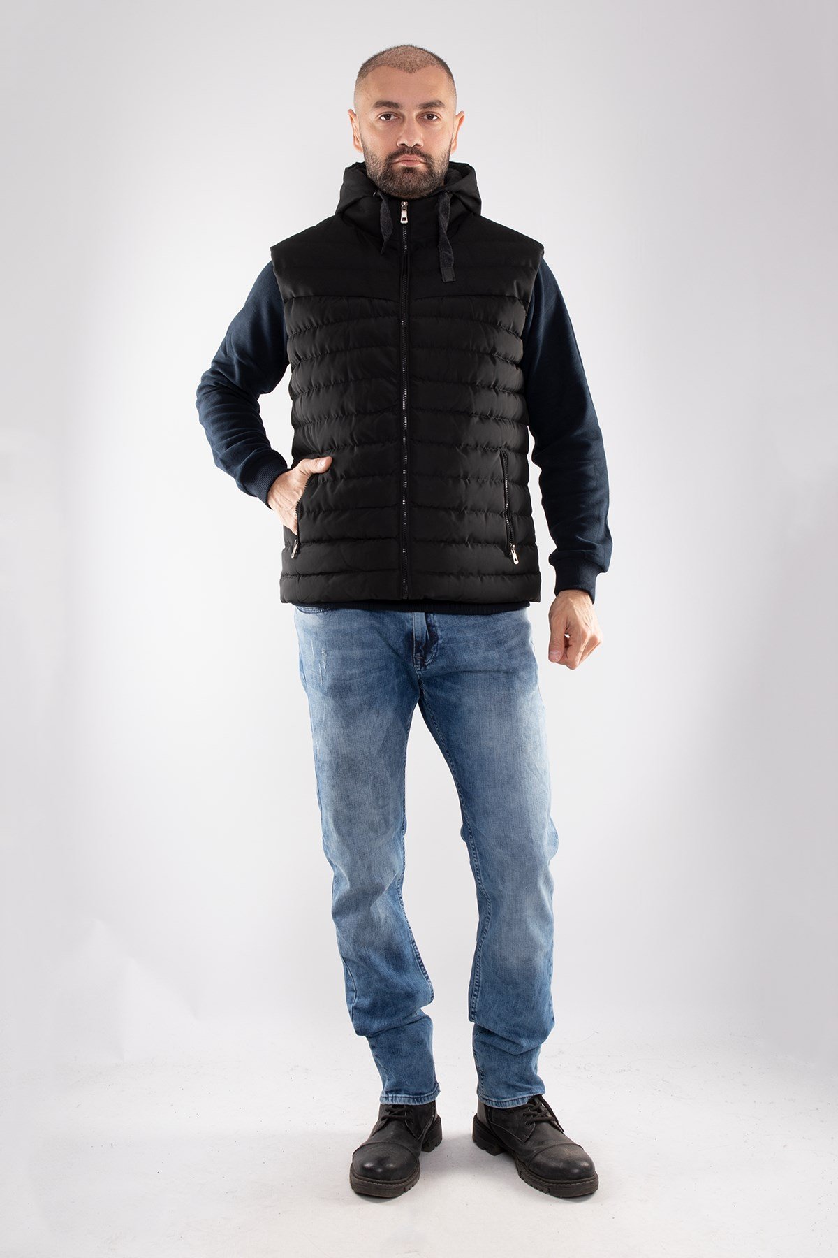 917-226 RegularFit Memory Kombinli Kapşonu Çıkma Erkek Şişme Yelek