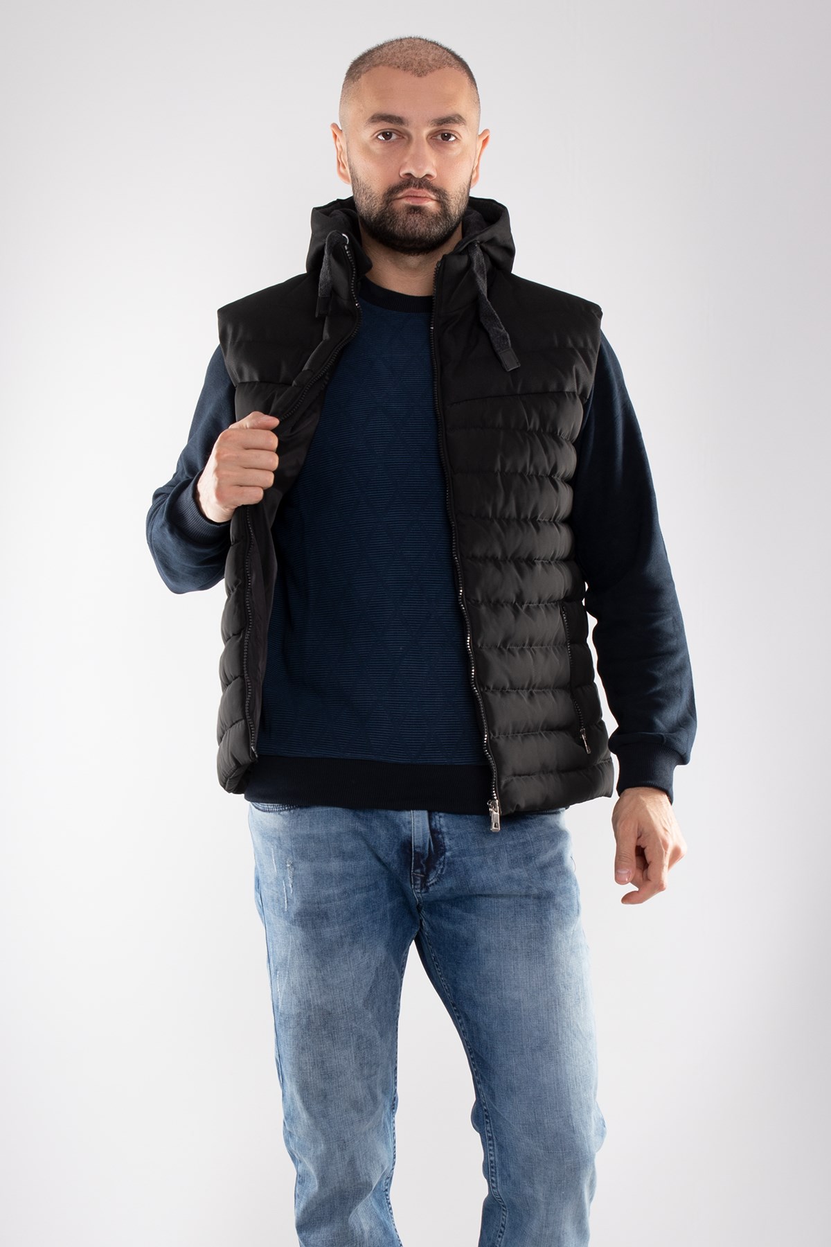 917-226 RegularFit Memory Kombinli Kapşonu Çıkma Erkek Şişme Yelek