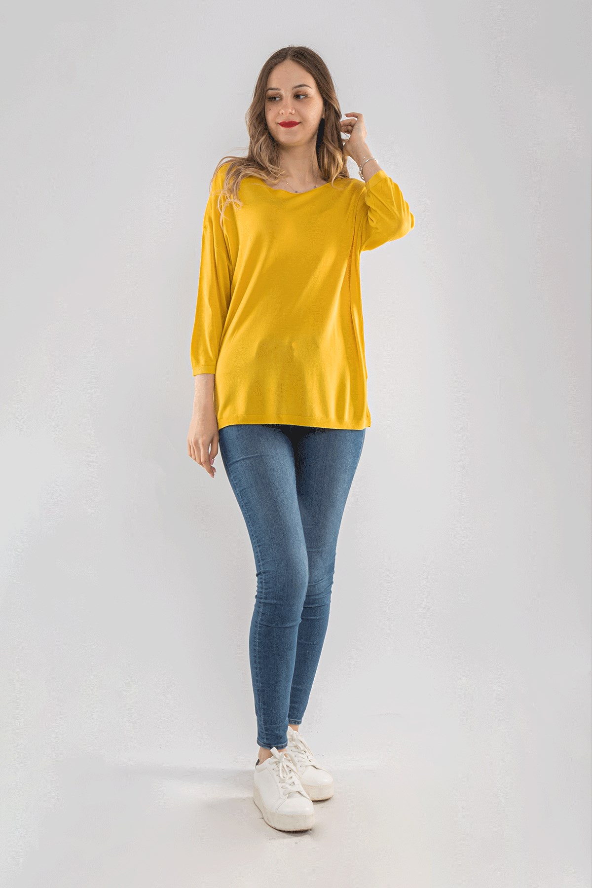 928 Bisiklet Yaka Truvakar Kol İnce Triko Bluz