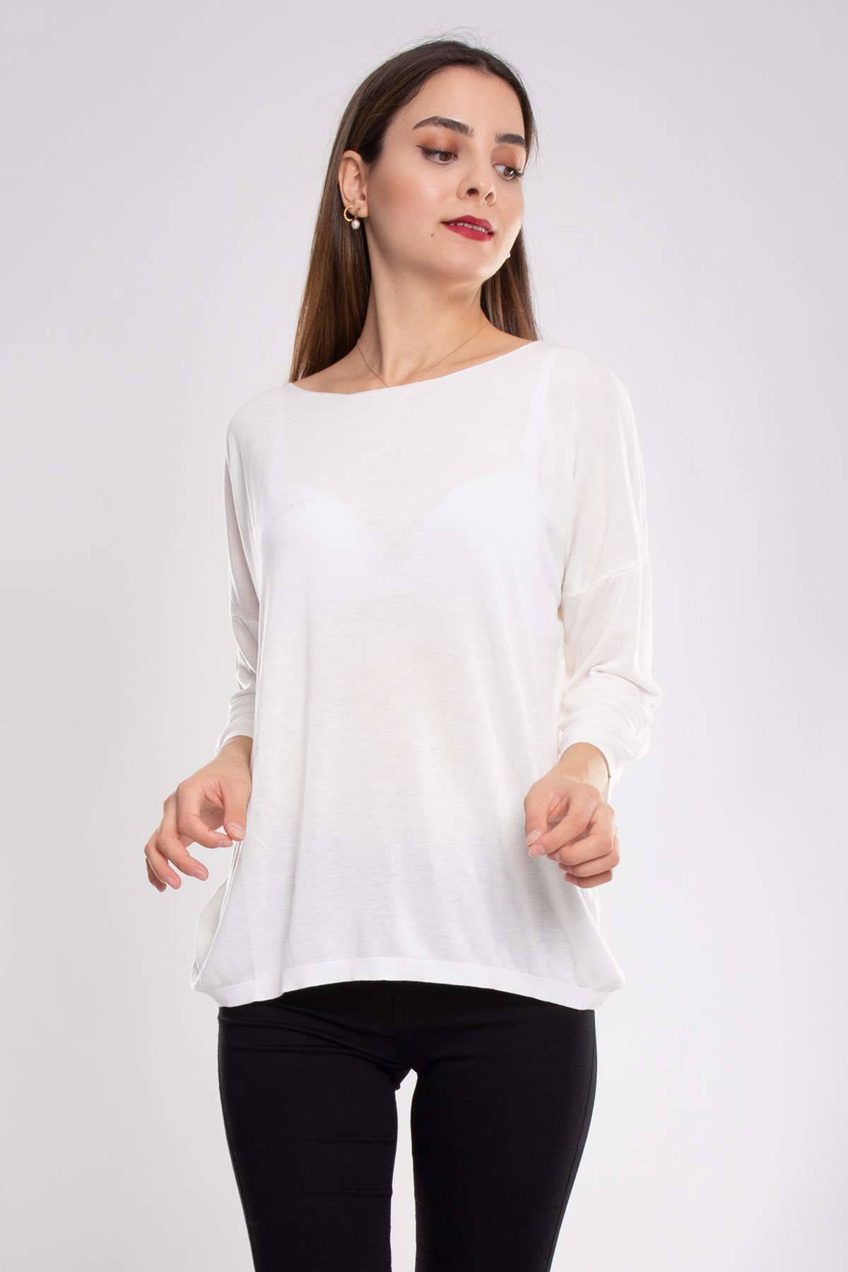 928 Bisiklet Yaka Truvakar Kol İnce Triko Bluz