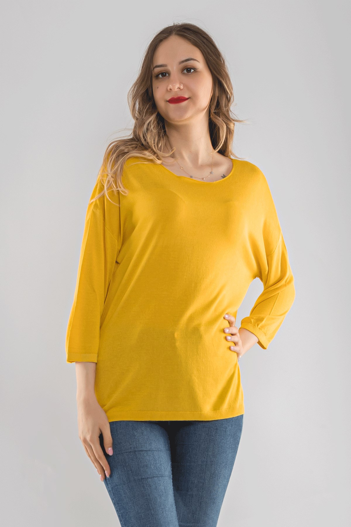 928 Bisiklet Yaka Truvakar Kol İnce Triko Bluz