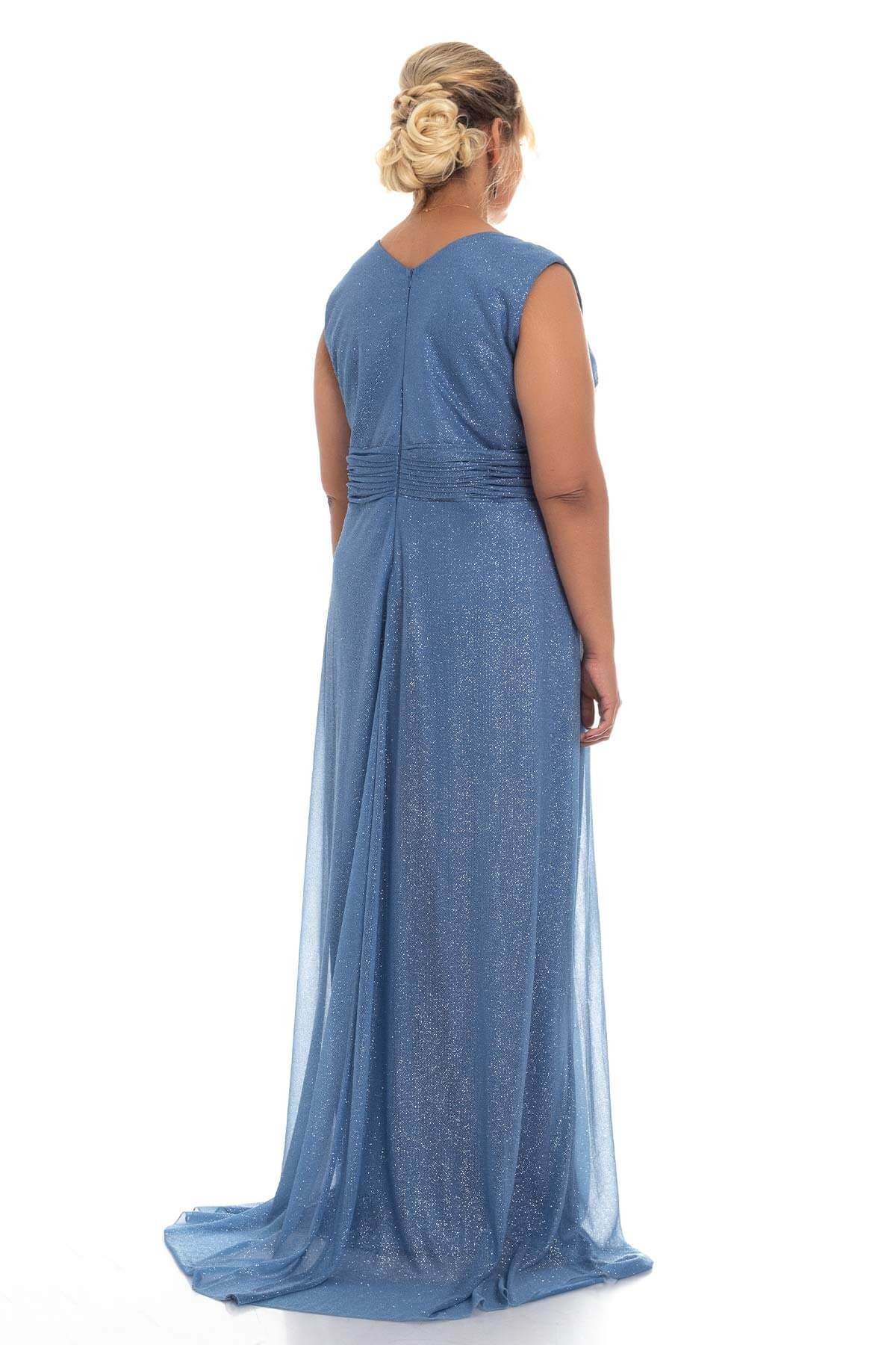 9304 BB Beli Drapeli Sim Kumaş Uzun Abiye Elbise