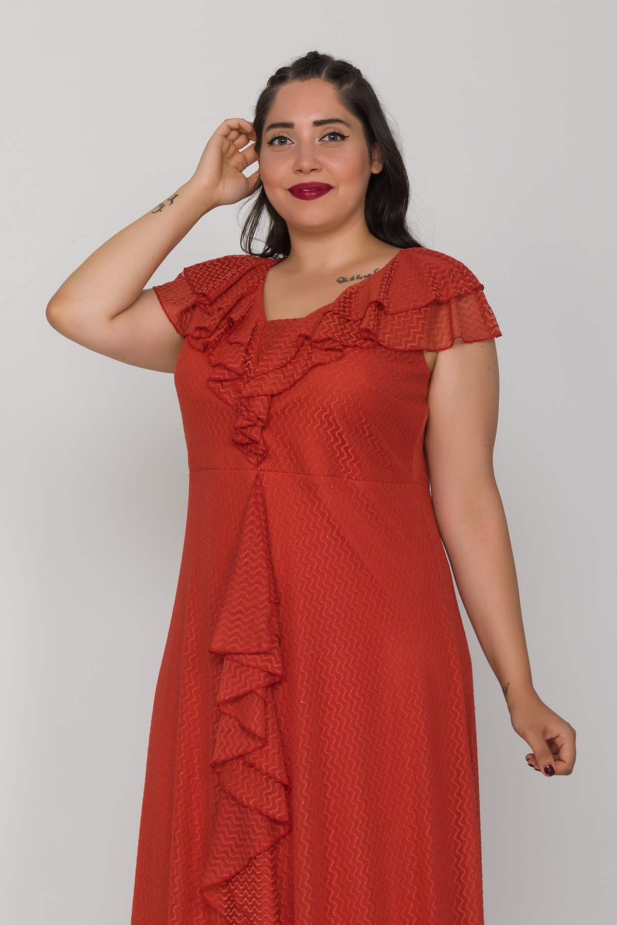 9312 Büyük Beden Vyaka Önü Valonlo Kolsuz Uuzn Tül Elbise