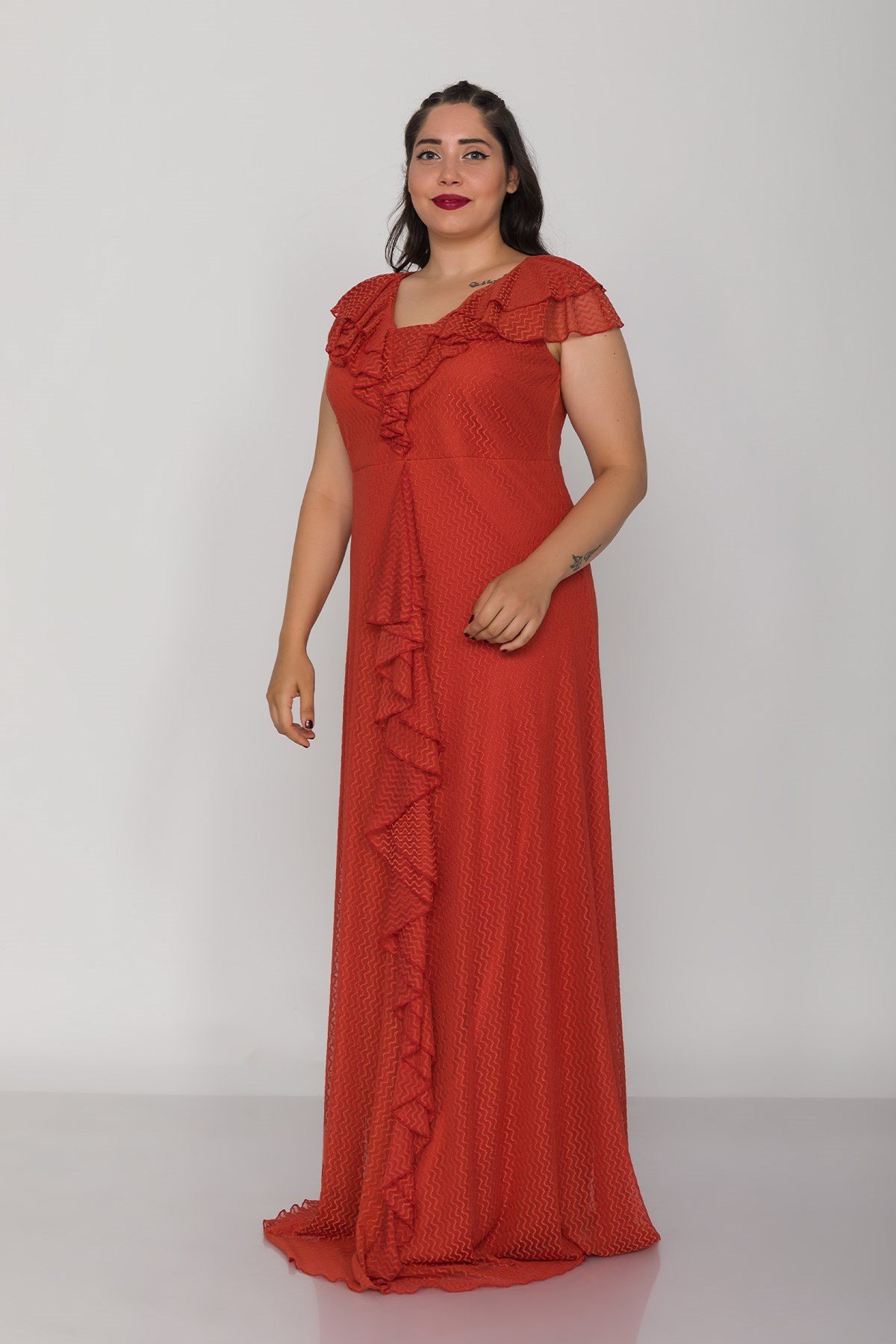 9312 Büyük Beden Vyaka Önü Valonlo Kolsuz Uuzn Tül Elbise