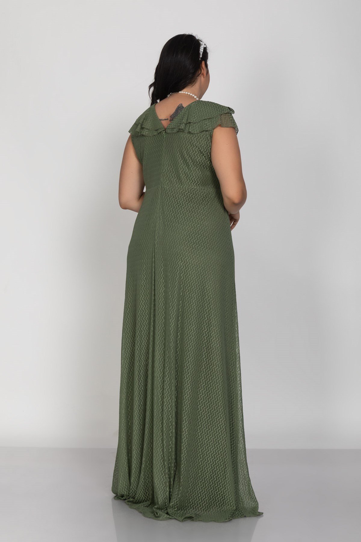 9312 Büyük Beden Vyaka Önü Valonlo Kolsuz Uzun Tül Elbise