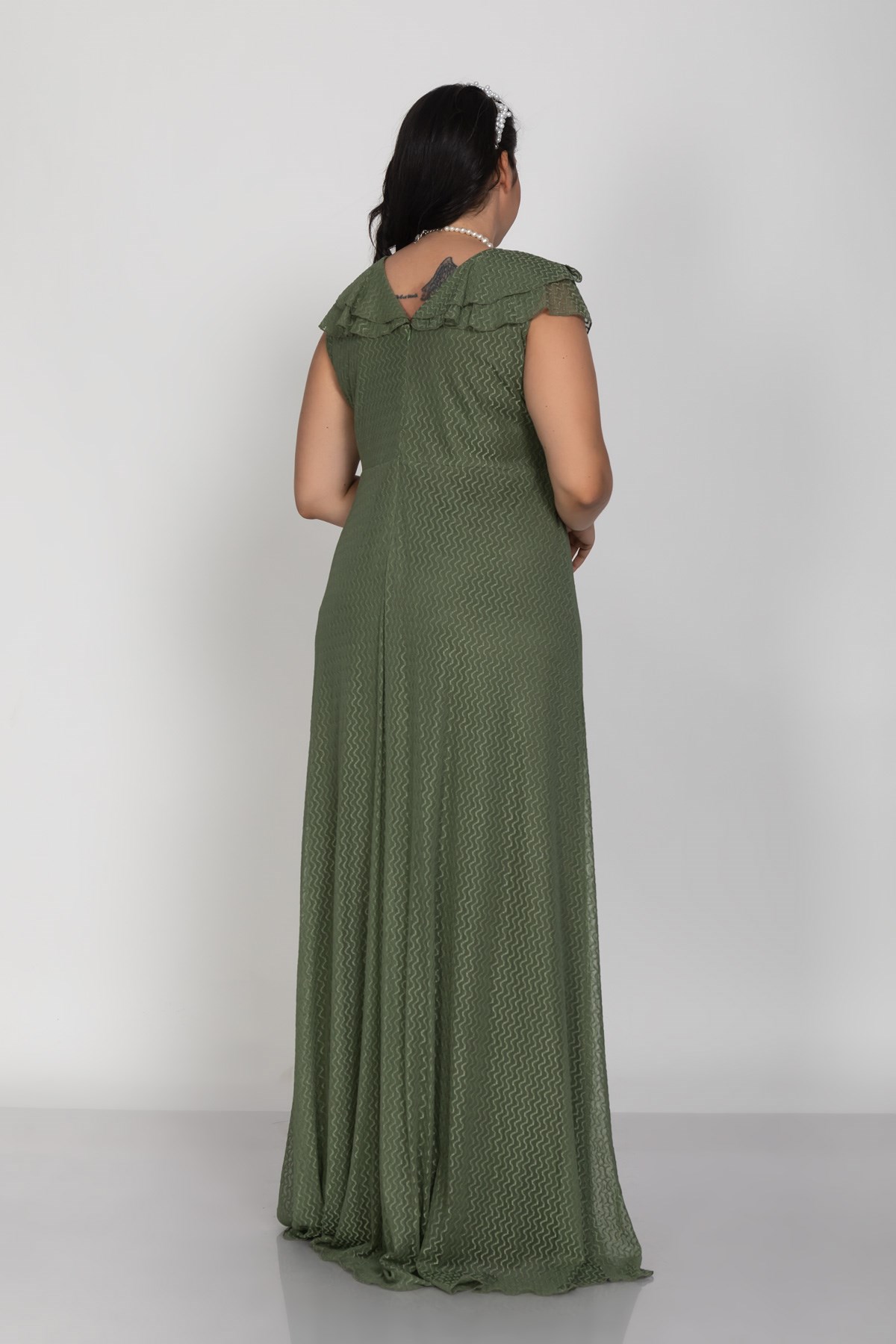 9312 Büyük Beden Vyaka Önü Valonlo Kolsuz Uzun Tül Elbise