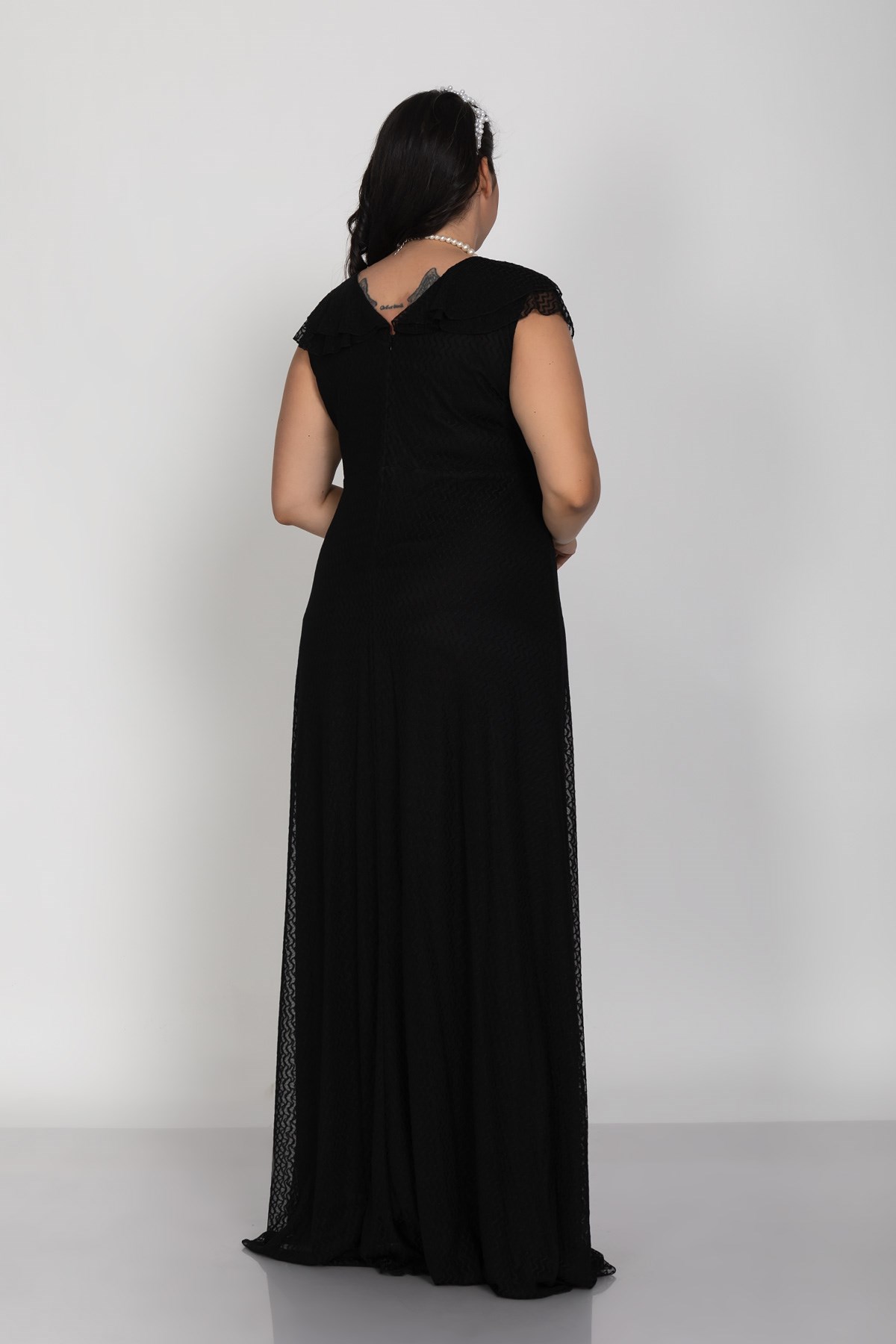 9312 Büyük Beden Vyaka Önü Valonlo Kolsuz Uzun Tül Elbise