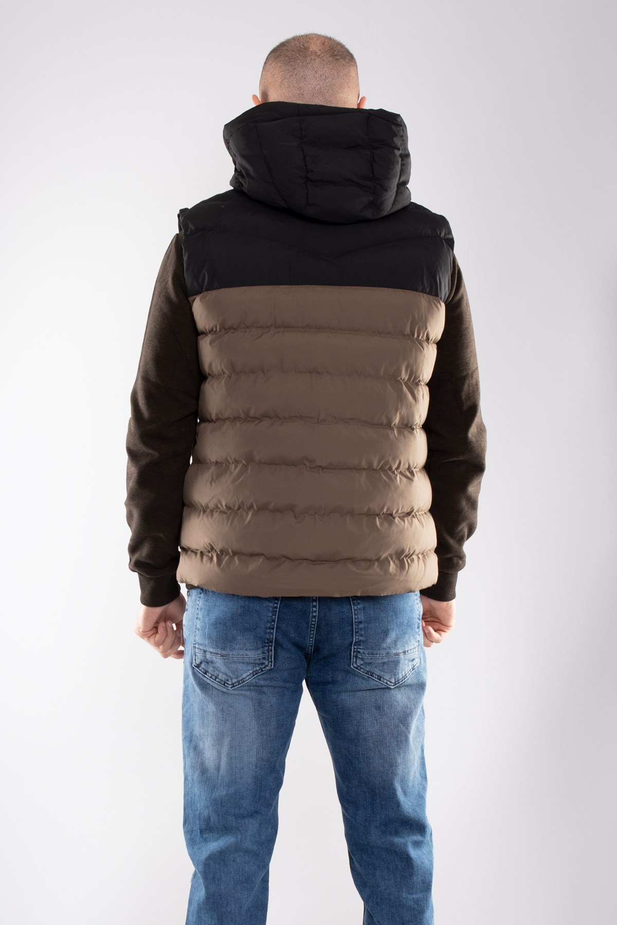 948-304 Slimfit İki Renkli Kapşonlu Erkek Şişme Yelek