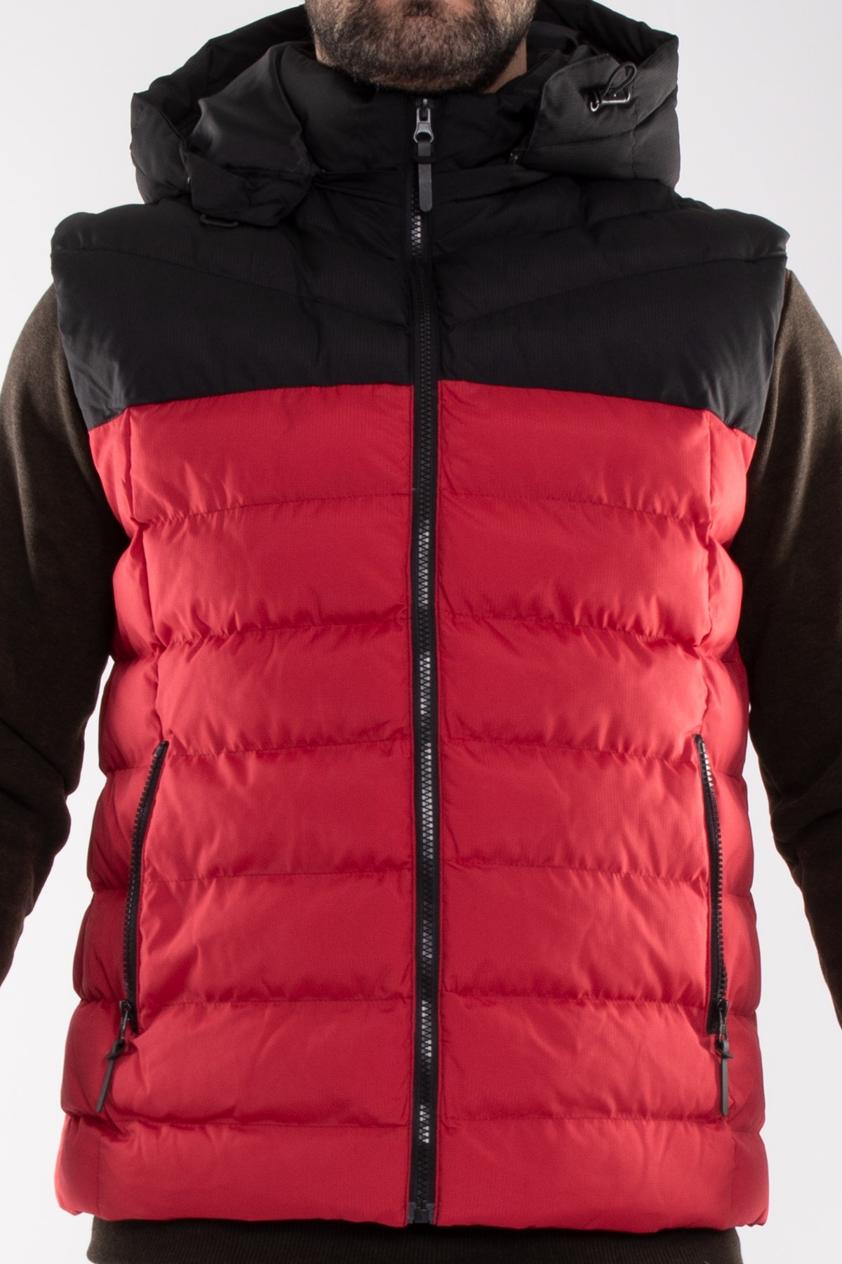 948-304 Slimfit İki Renkli Kapşonlu Erkek Şişme Yelek