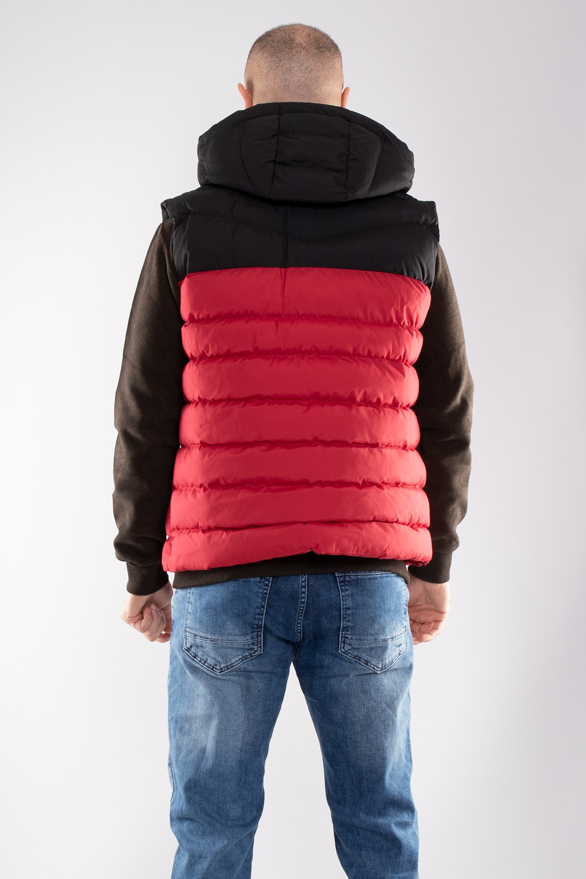 948-304 Slimfit İki Renkli Kapşonlu Erkek Şişme Yelek