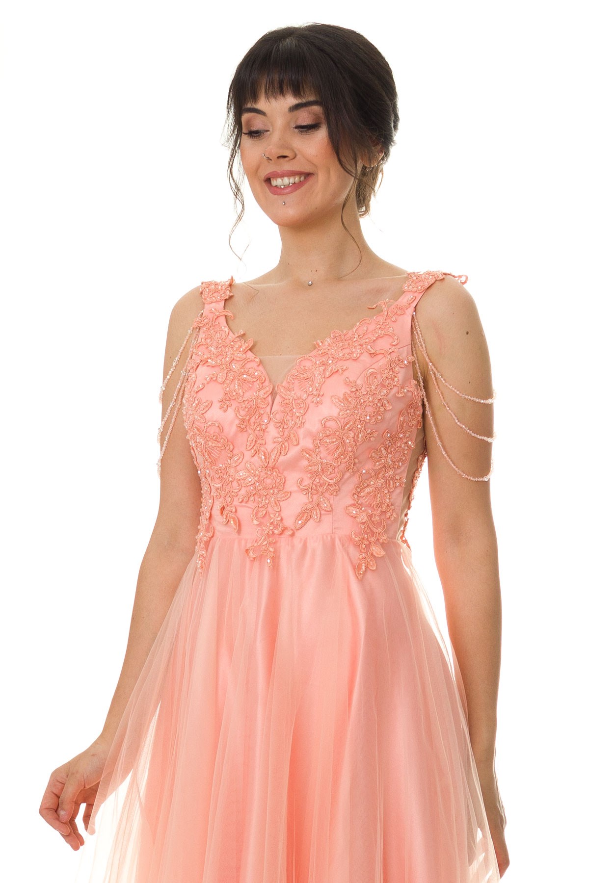 952 KB BONCUK NAKIŞ İŞLİ.ETEĞİ TÜL ELBİSE