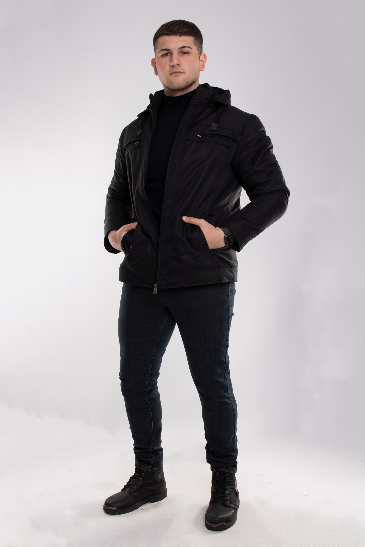 95327-283 İçi Kürklü Kapşonlu Dalgıç Kumaş Erkek Kaban