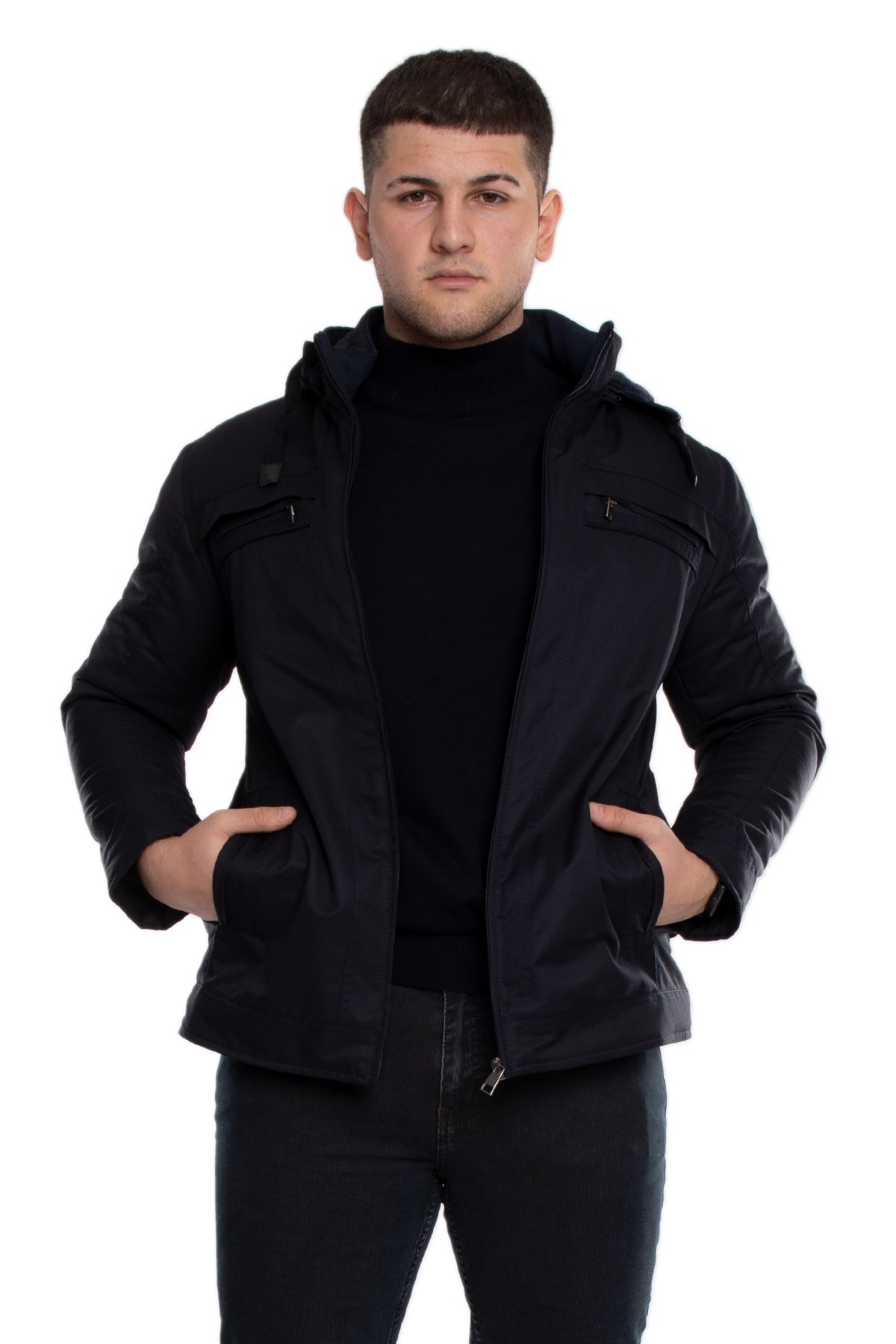 95327-283 İçi Kürklü Kapşonlu Dalgıç Kumaş Erkek Kaban