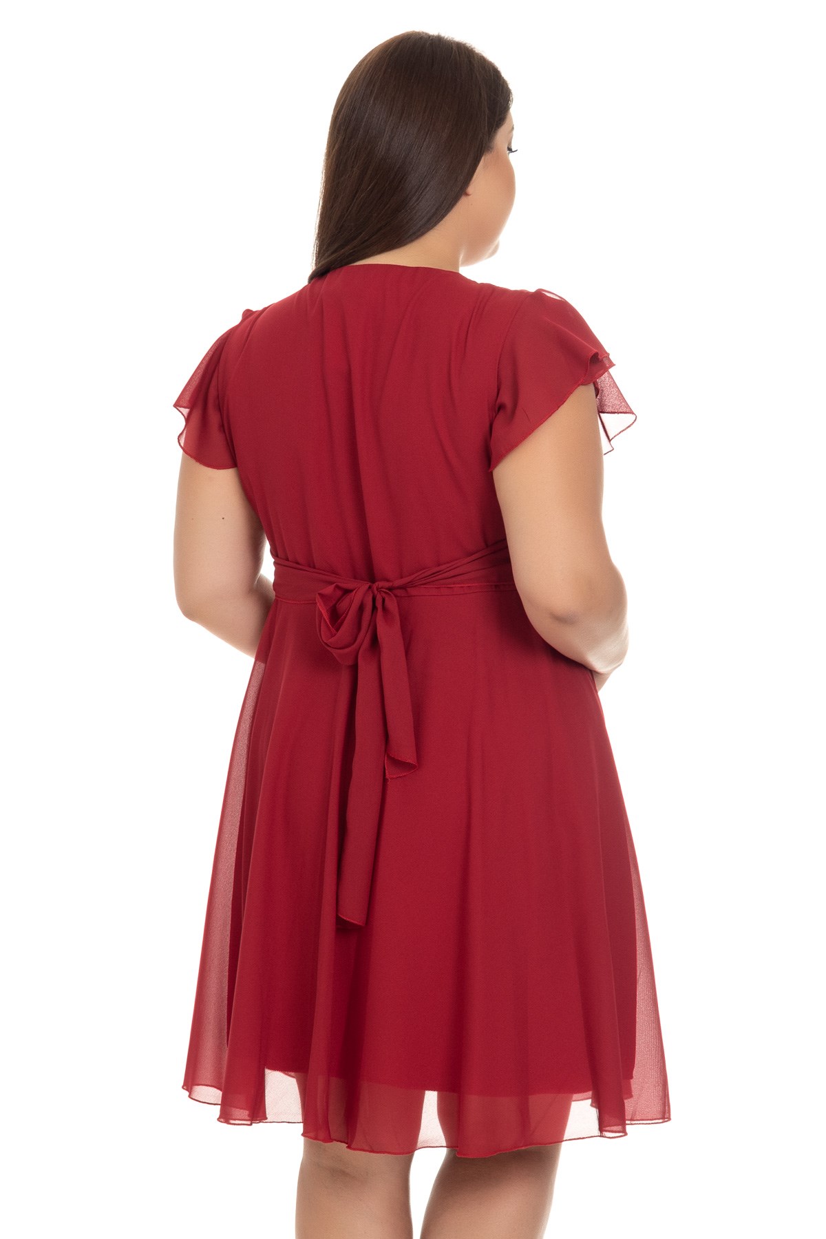 969300 KISA KOL KRUV.YAKA ŞİFON KISA ELBİSE
