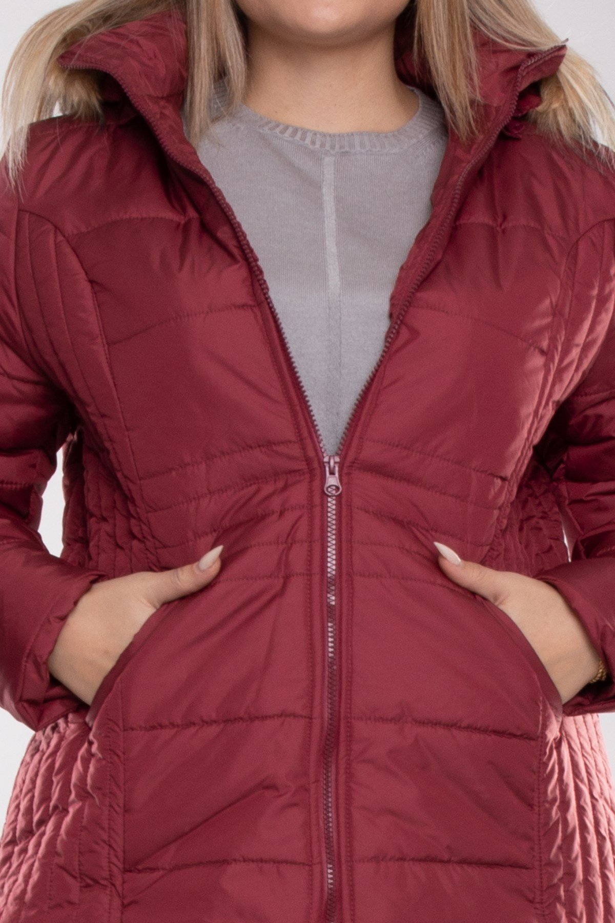 9761 Büyük Beden Kapüşonu Kürklü Kadın Şişme Mont