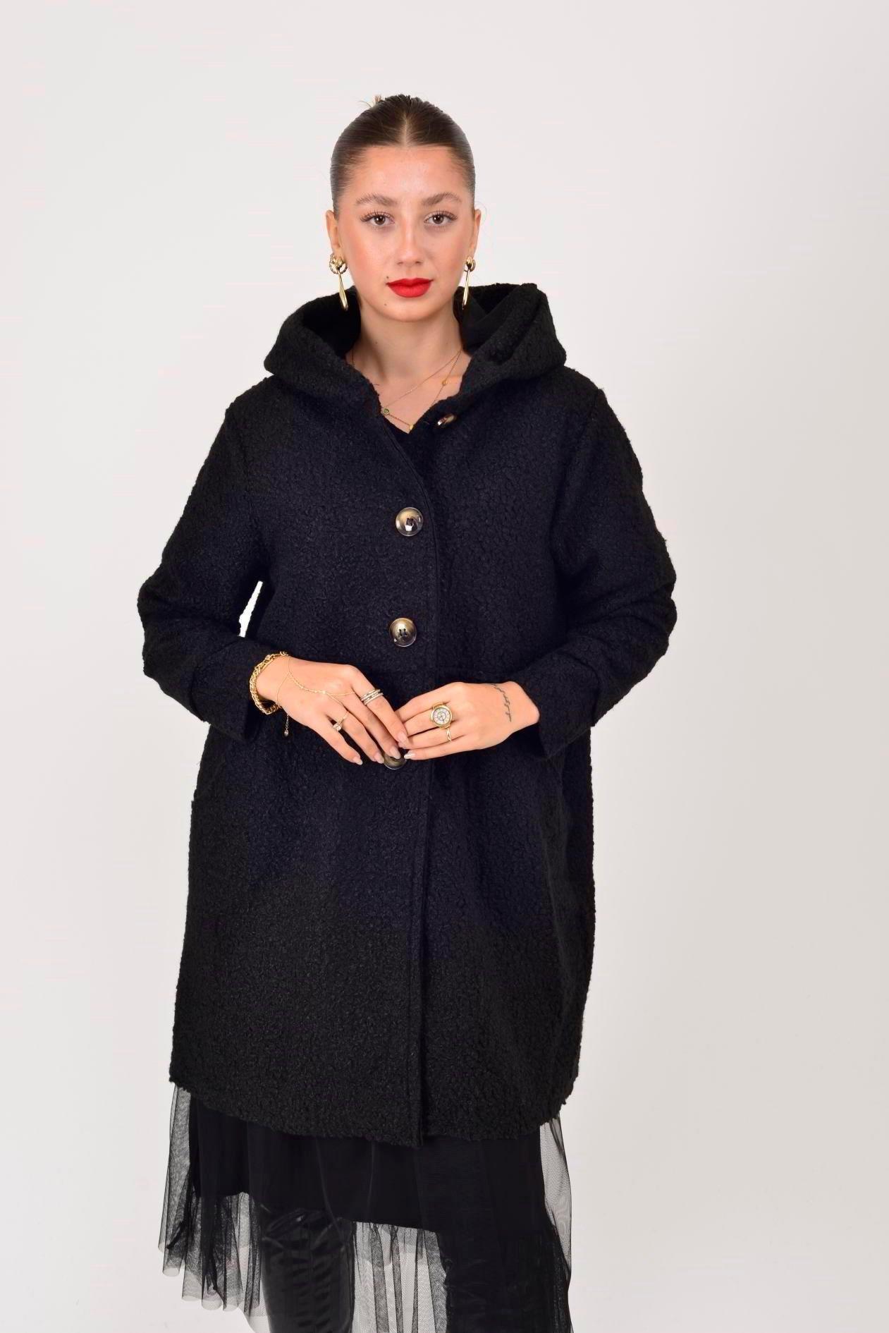 99116 Düğmeli Cepli Buklet Keçe Kaban