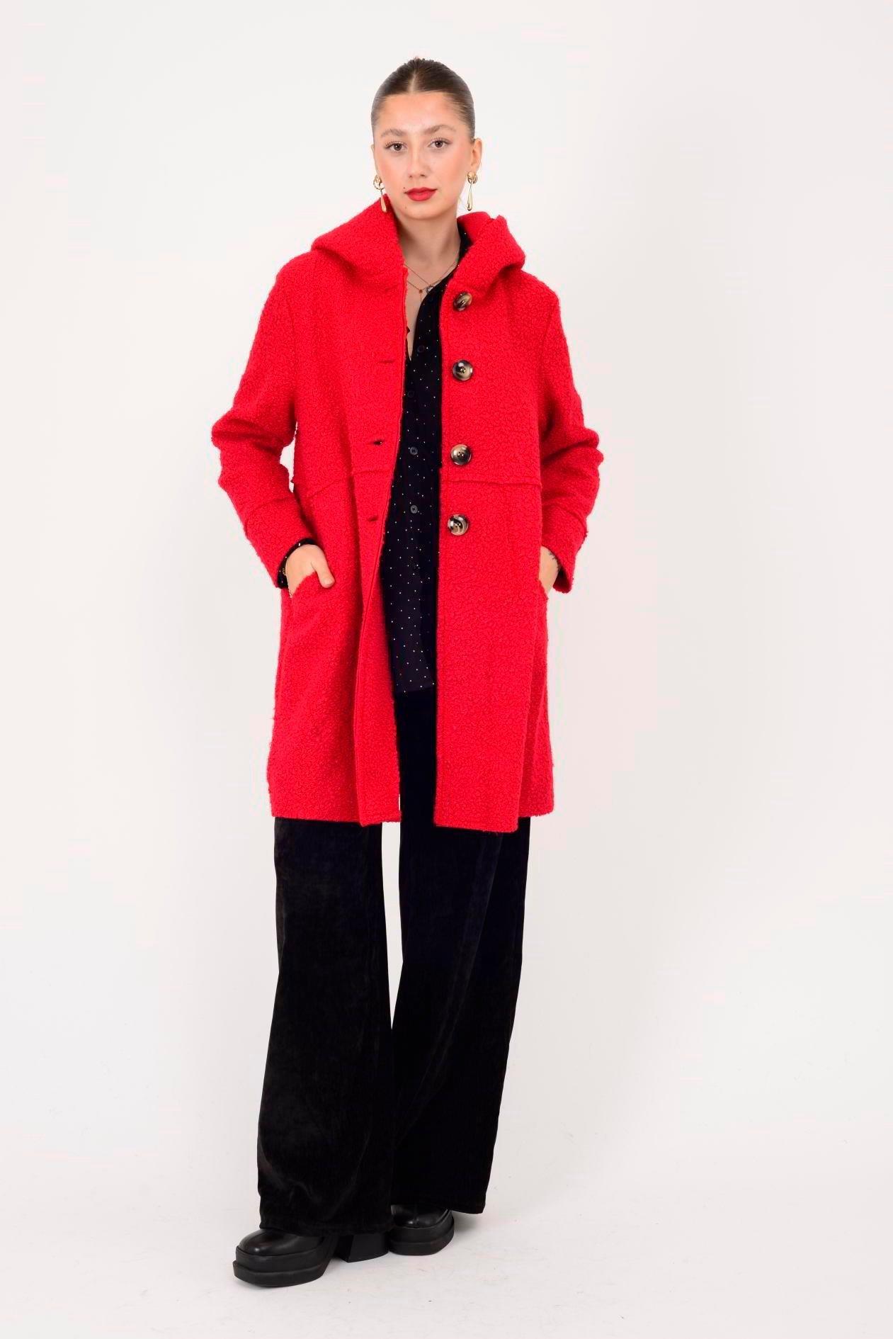 99116 Düğmeli Cepli Buklet Keçe Kaban