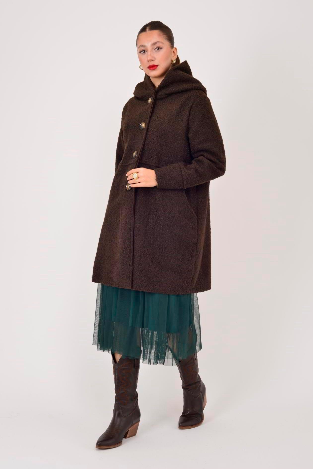 99116 Düğmeli Cepli Buklet Keçe Kaban