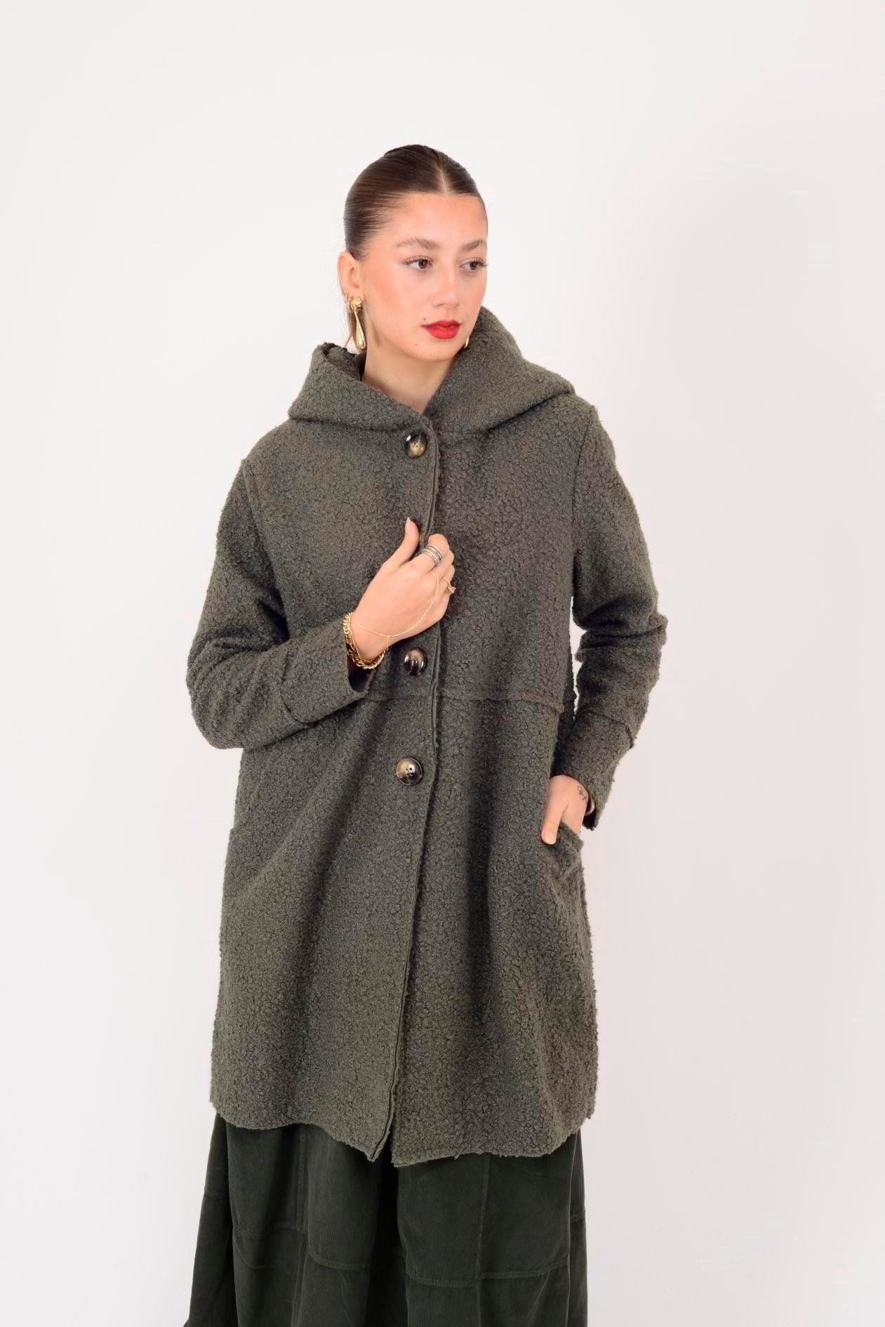 99116 Düğmeli Cepli Buklet Keçe Kaban