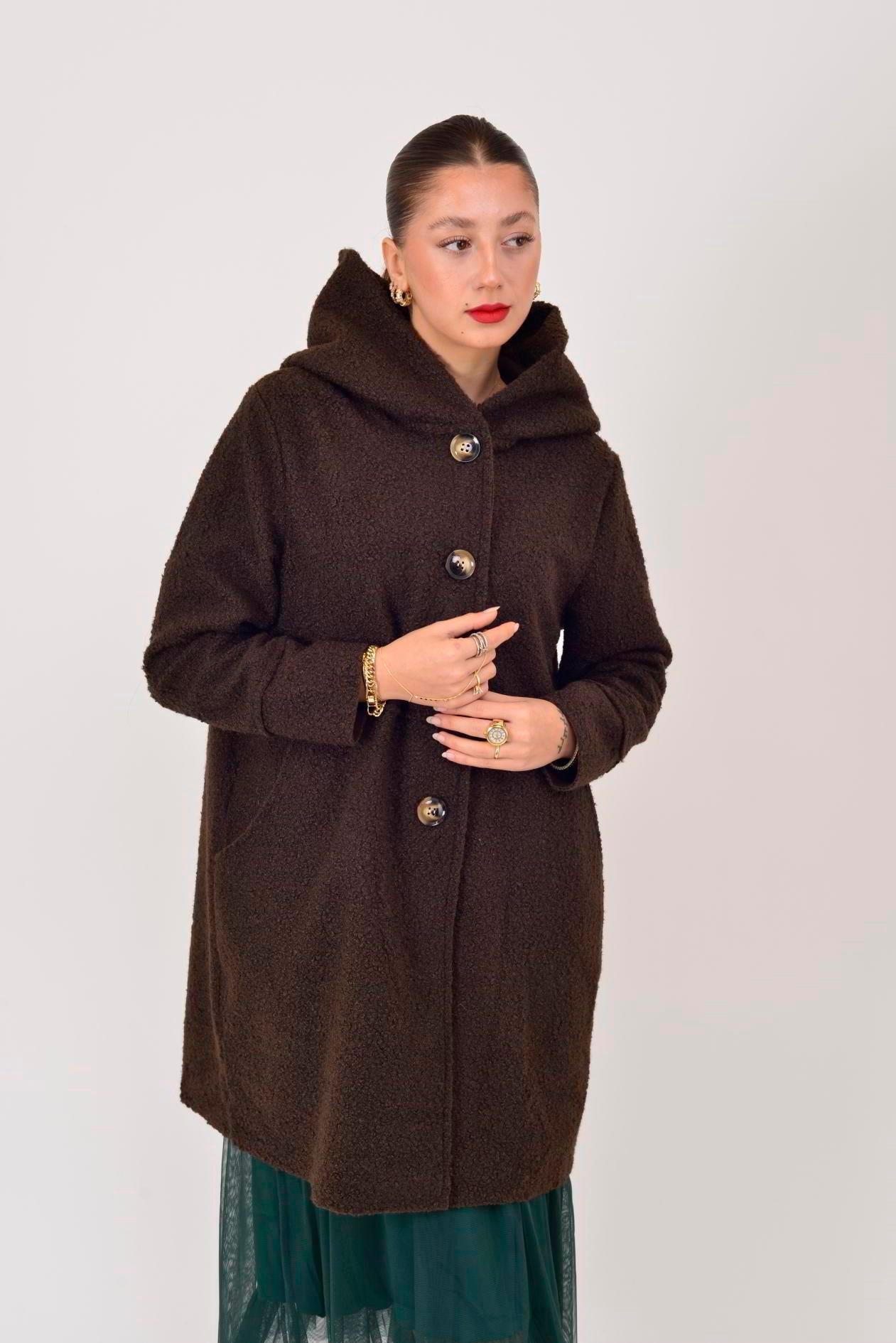 99116 Düğmeli Cepli Buklet Keçe Kaban