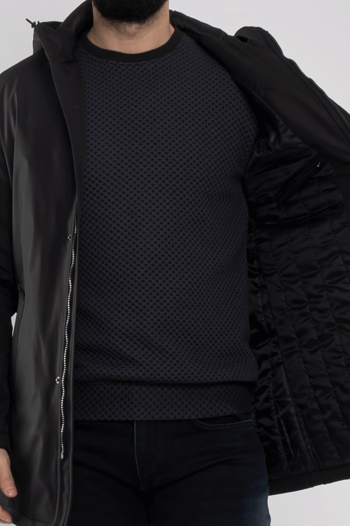 99382-08 İçi Kürklü Kapşonlu Unisex Büyük Uzun Kaban