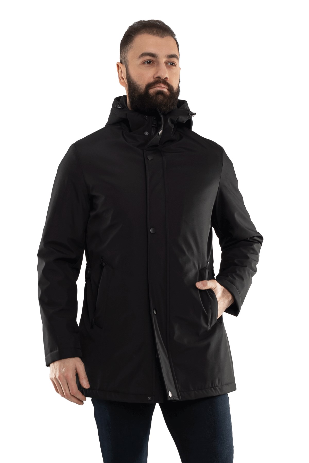 99382-08 İçi Kürklü Kapşonlu Unisex Büyük Uzun Kaban