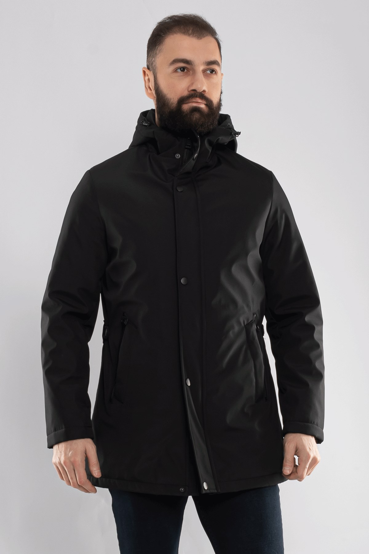 99382-08 İçi Kürklü Kapşonlu Unisex Büyük Uzun Kaban
