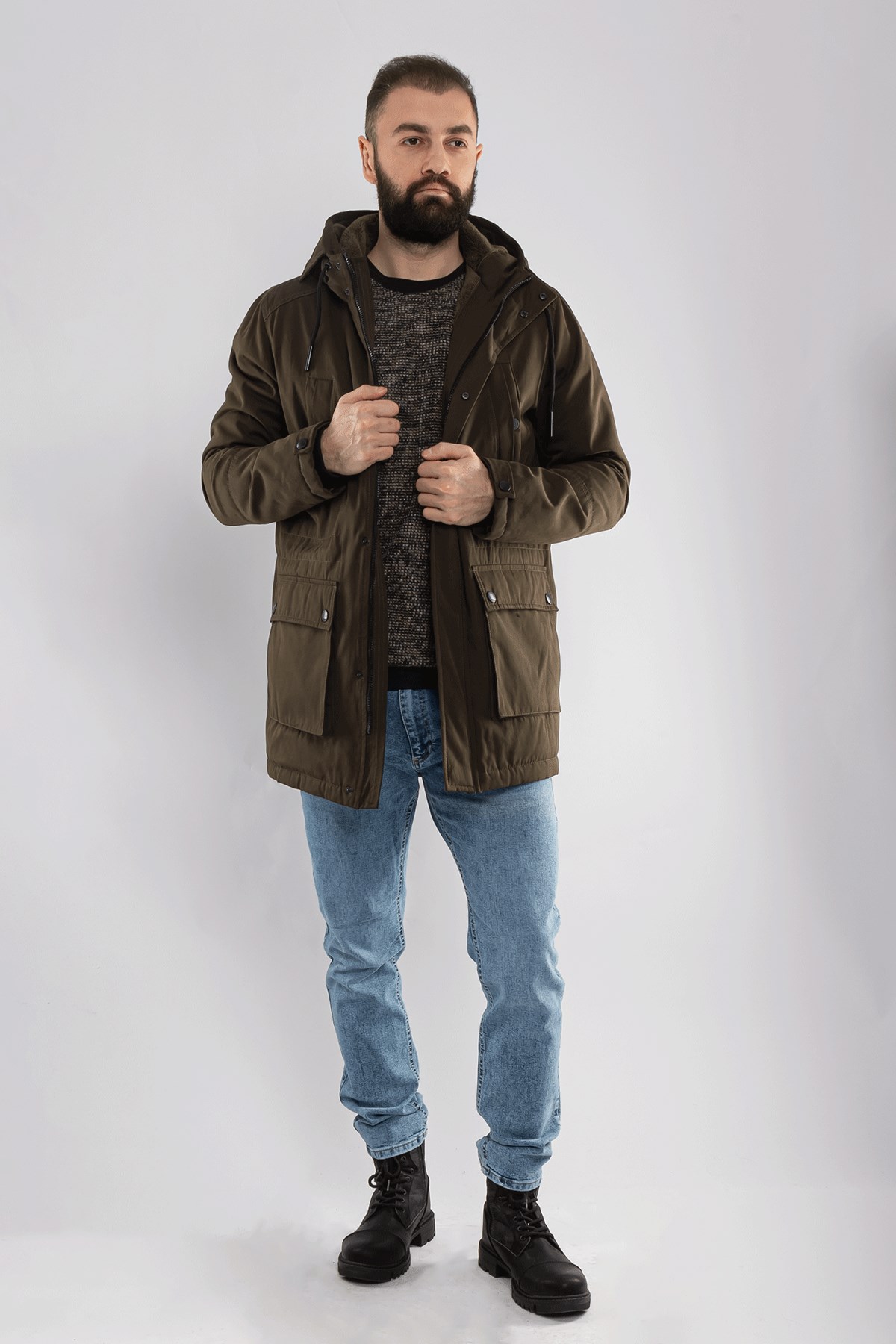 99399-242 Regular Kapşonlu İçi Kürklü Erkek Parka