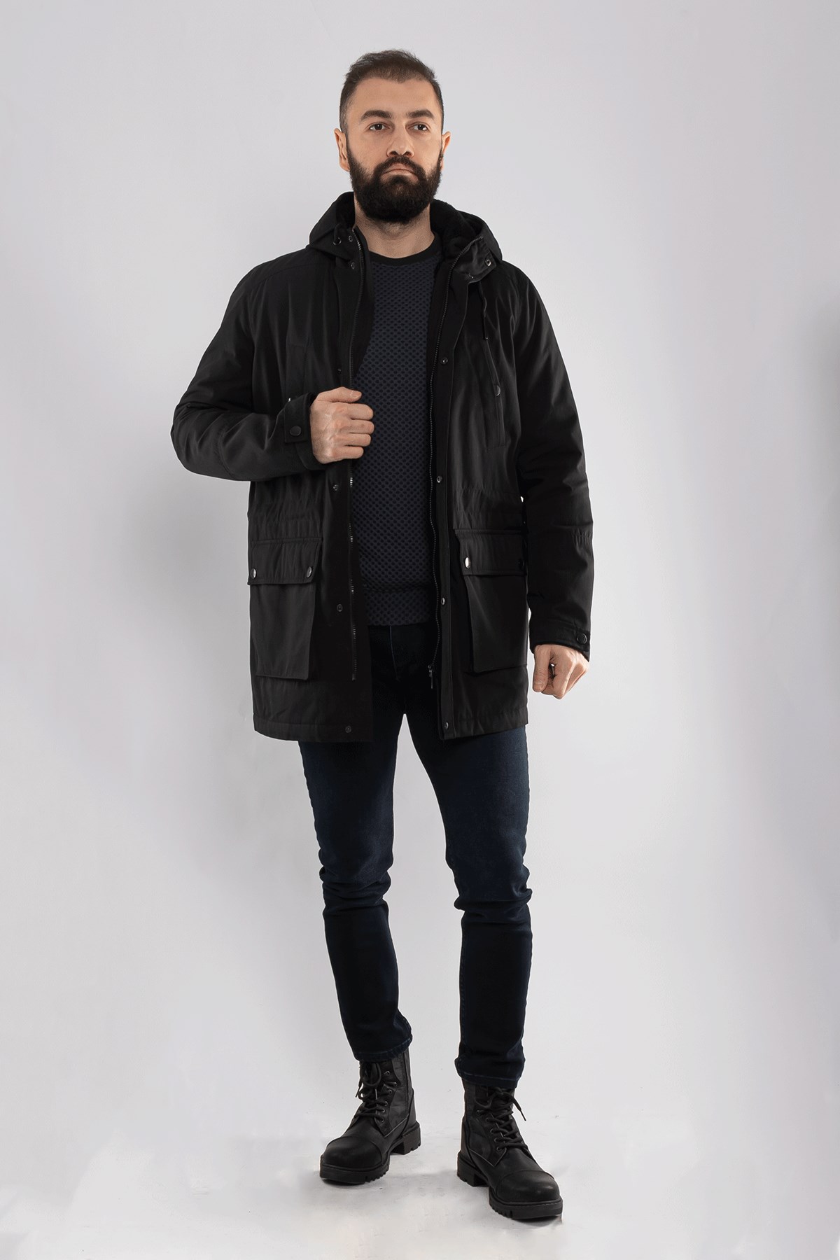 99399-242 Regular Kapşonlu İçi Kürklü Erkek Parka