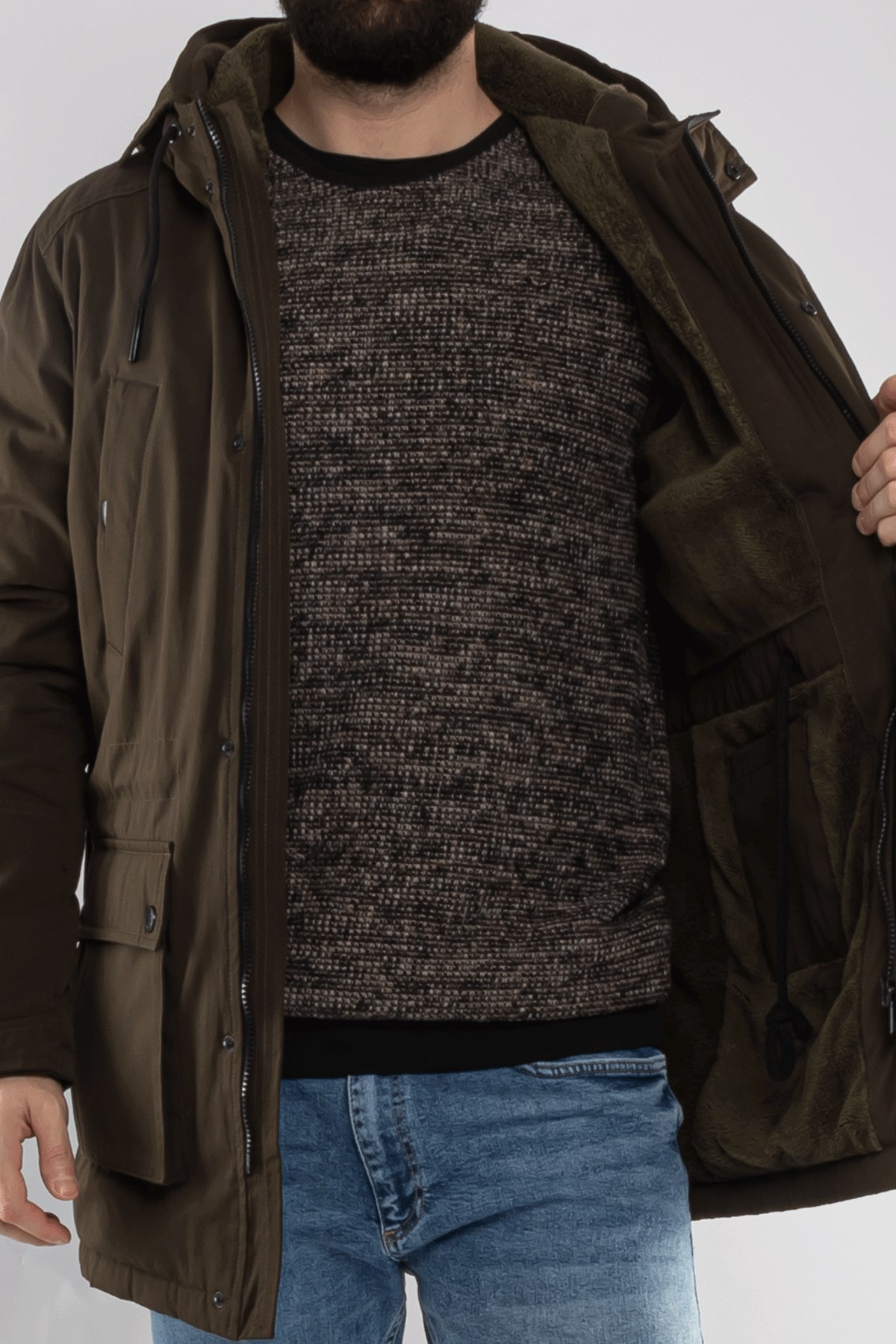 99399-242 Regular Kapşonlu İçi Kürklü Erkek Parka