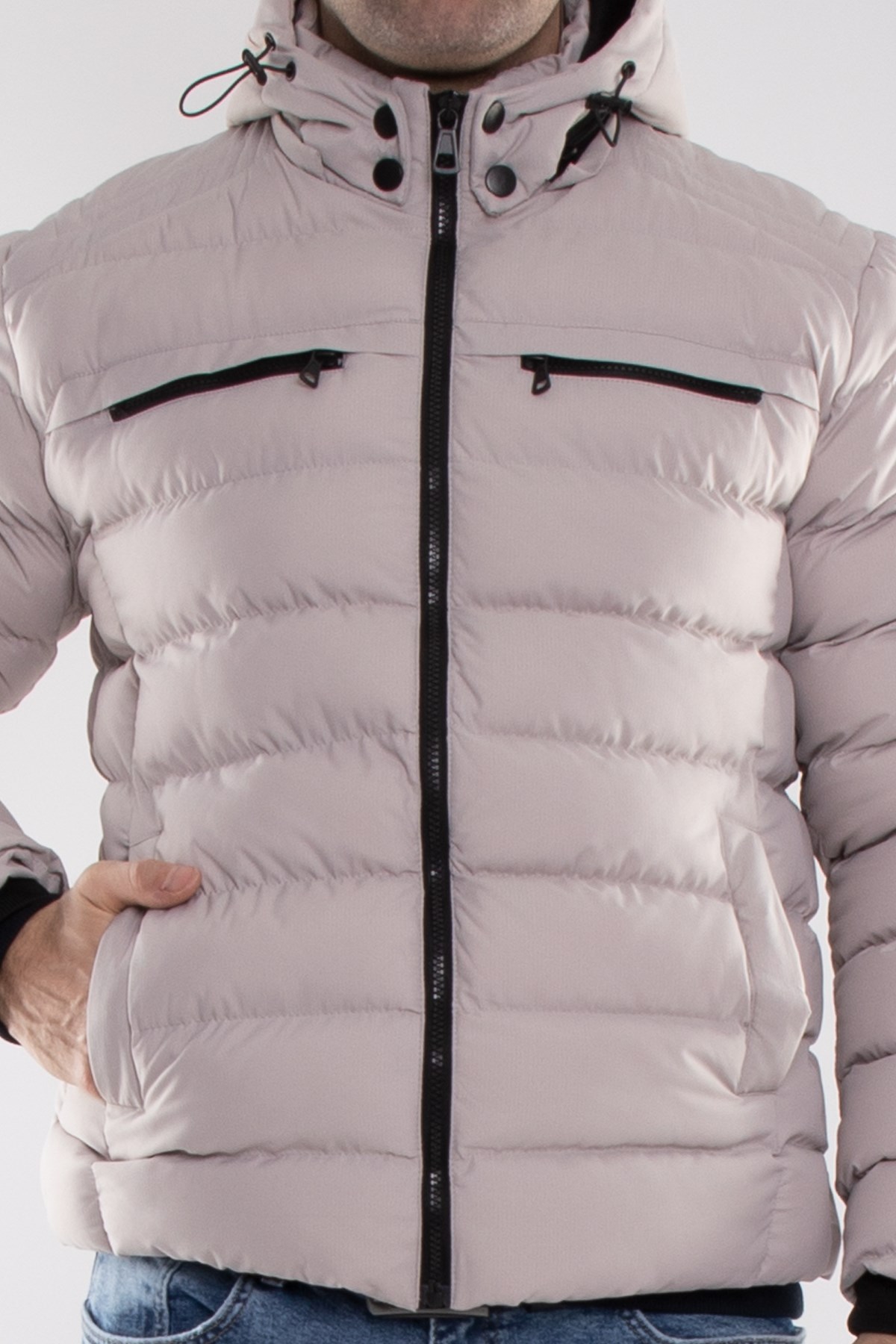 99433-304 SlimFit Kapşonlu Tay Tüyü Erkek Şişme Mont